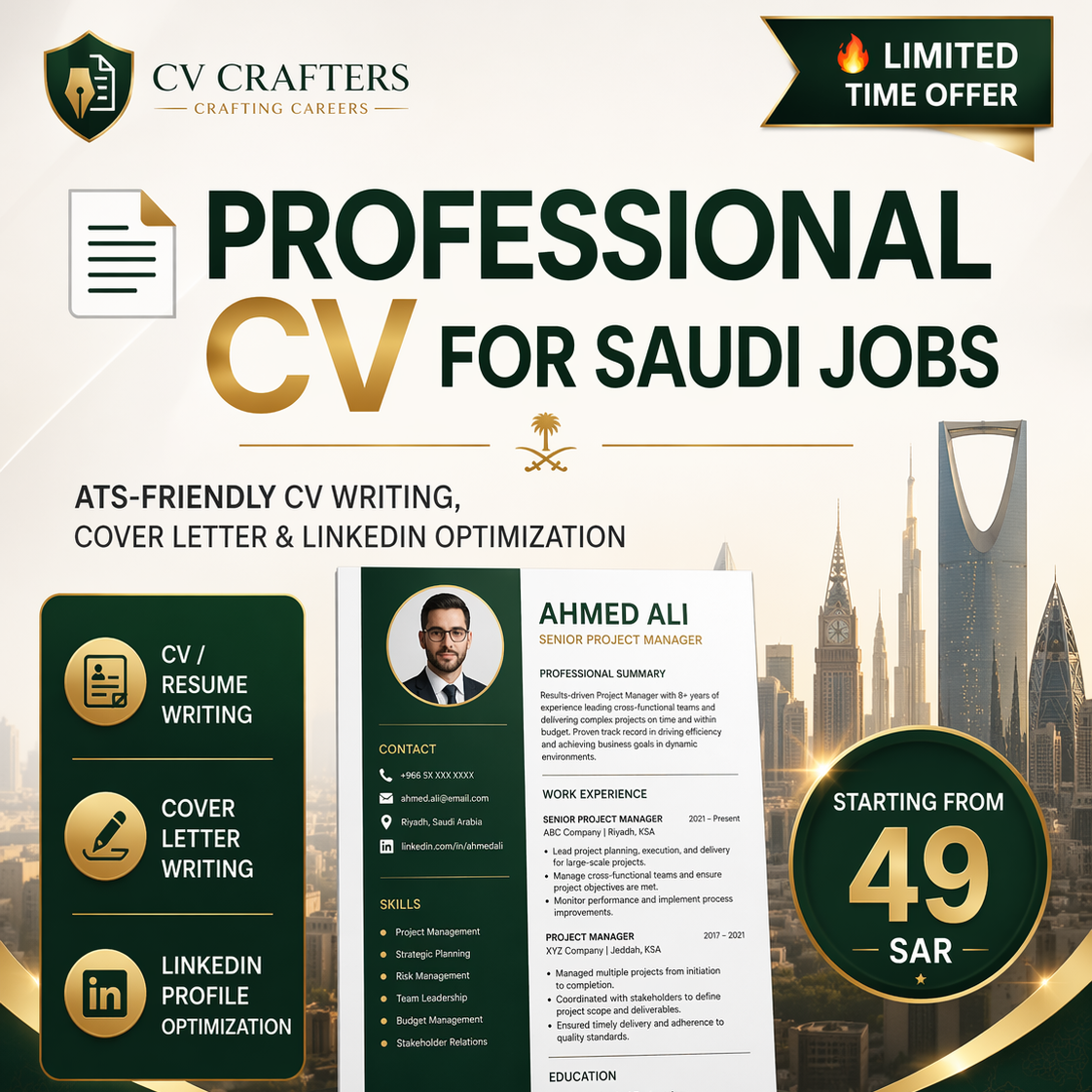 Elite CV Crafters Facebook ad: Professional CV for Saudi Jobs