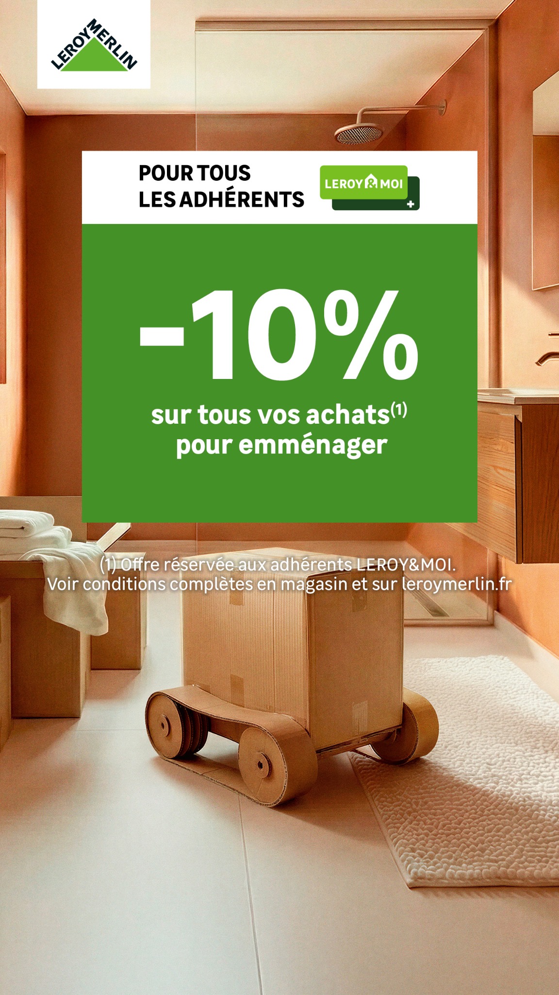 LEROY MERLIN Facebook ad: -10% sur tous vos achats pour emménager