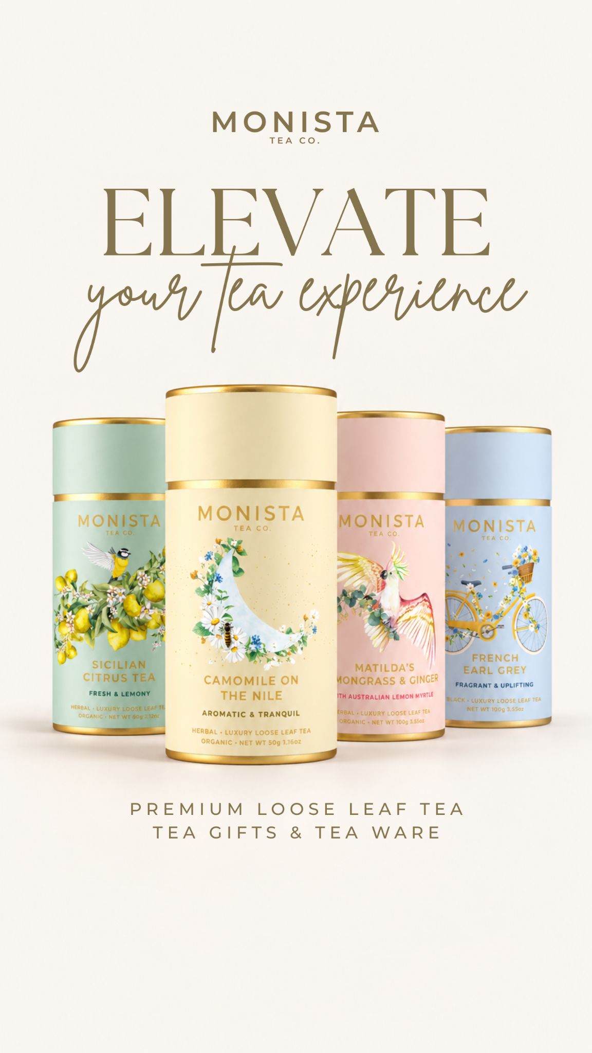 Monista Tea Co. Facebook ad: Tea That Looks as Beautiful as It Tastes