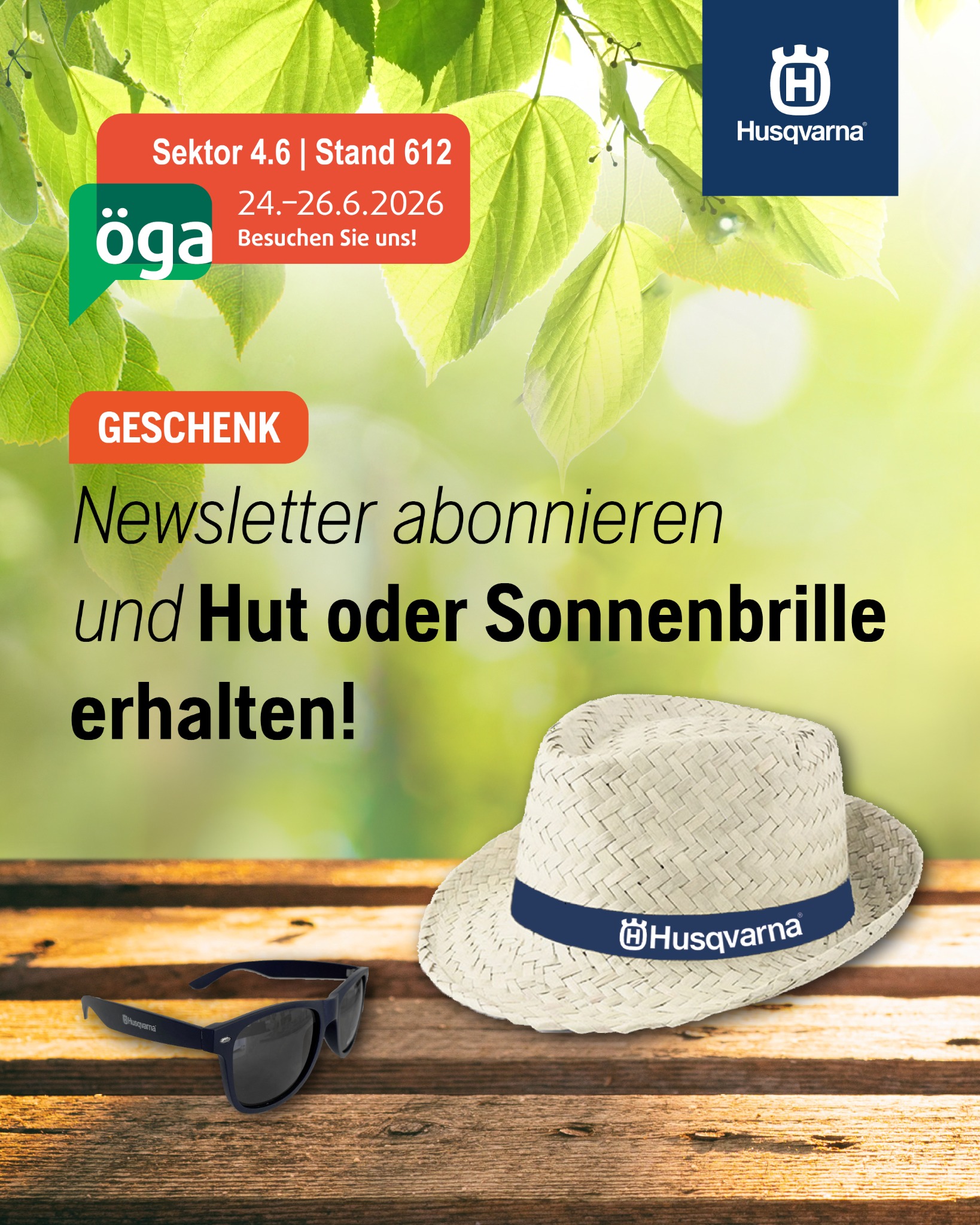 Husqvarna Facebook ad: Gratis Sonnenhut oder Sonnenbrille