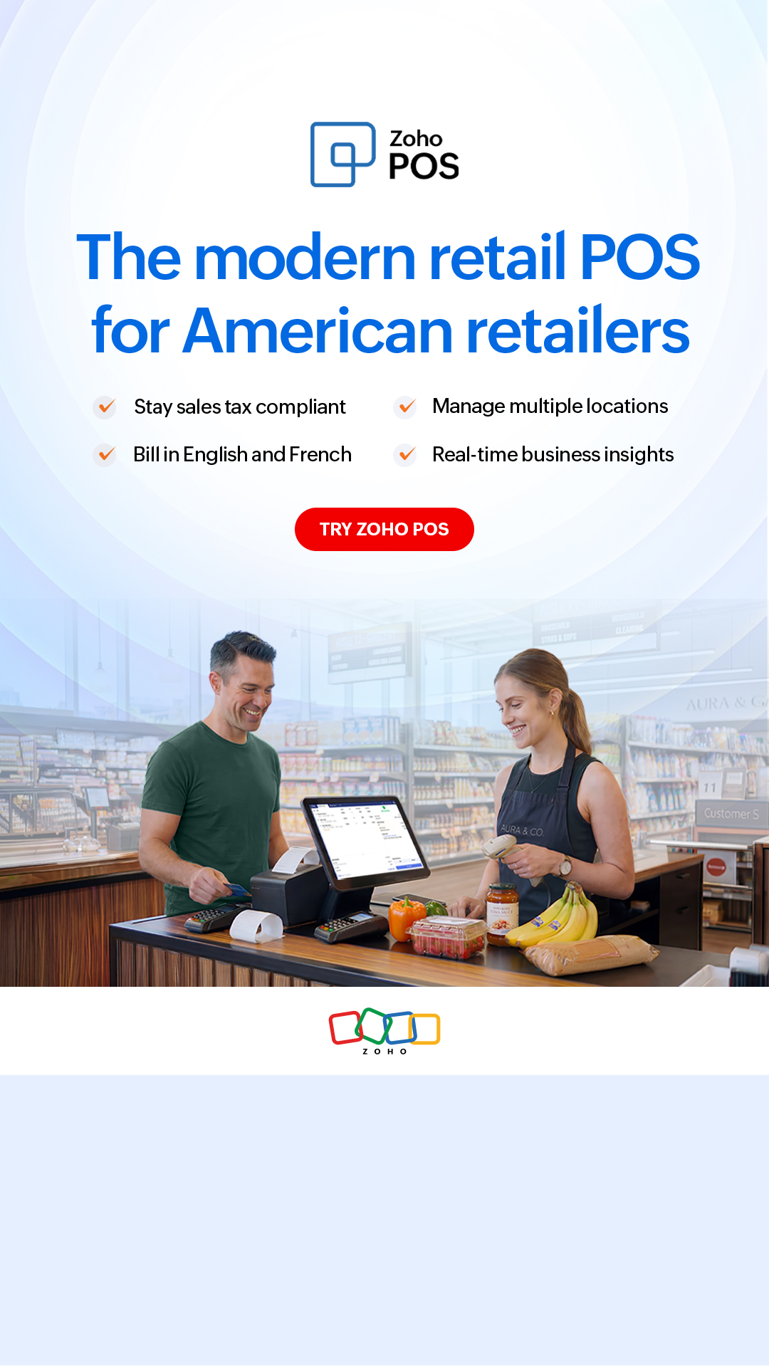 Zoho POS Facebook ad from May 26, 2026