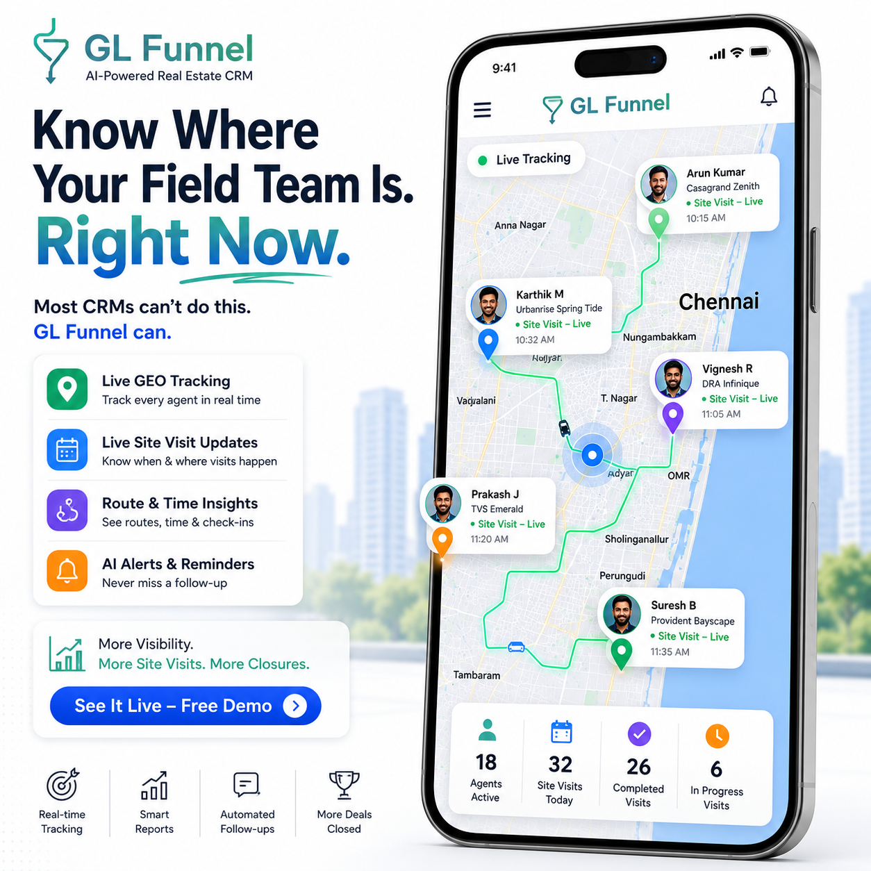 GL Funnel Facebook ad: Know Where Your Field Team Is, Right Now.