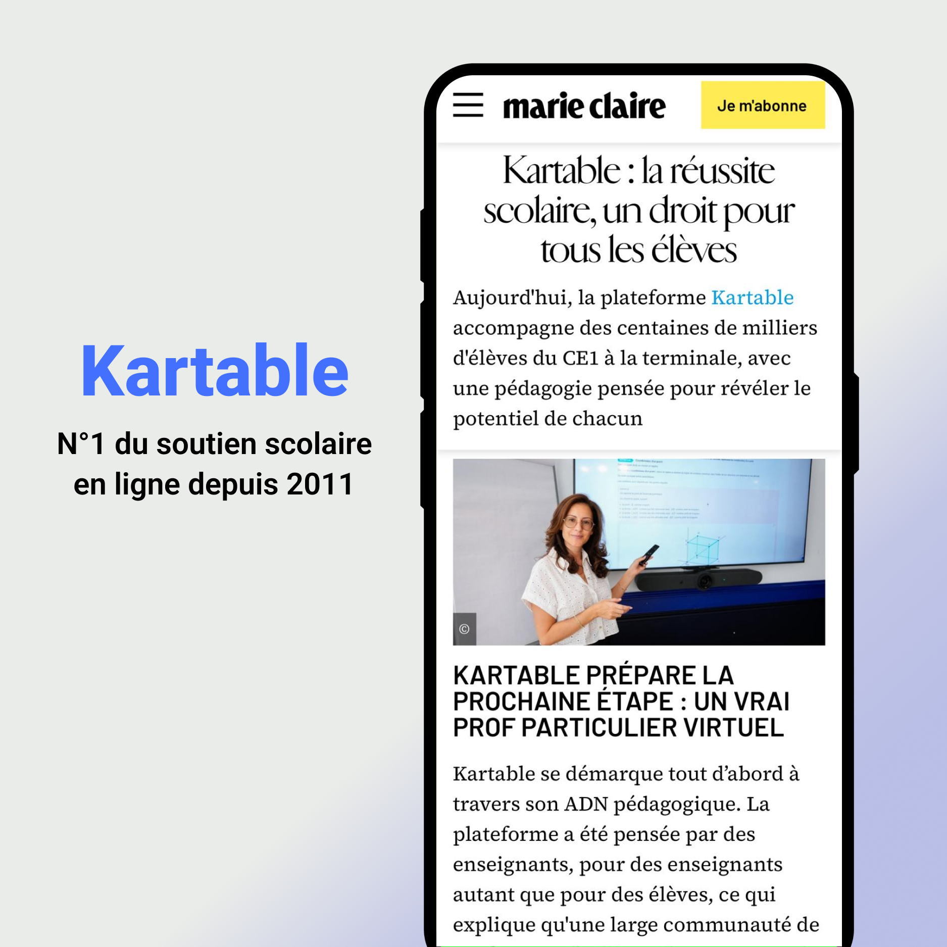 Kartable Facebook ad: Vu dans Marie Claire