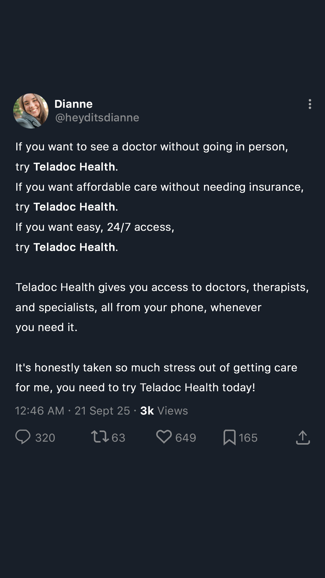 Teladoc Health Facebook ad