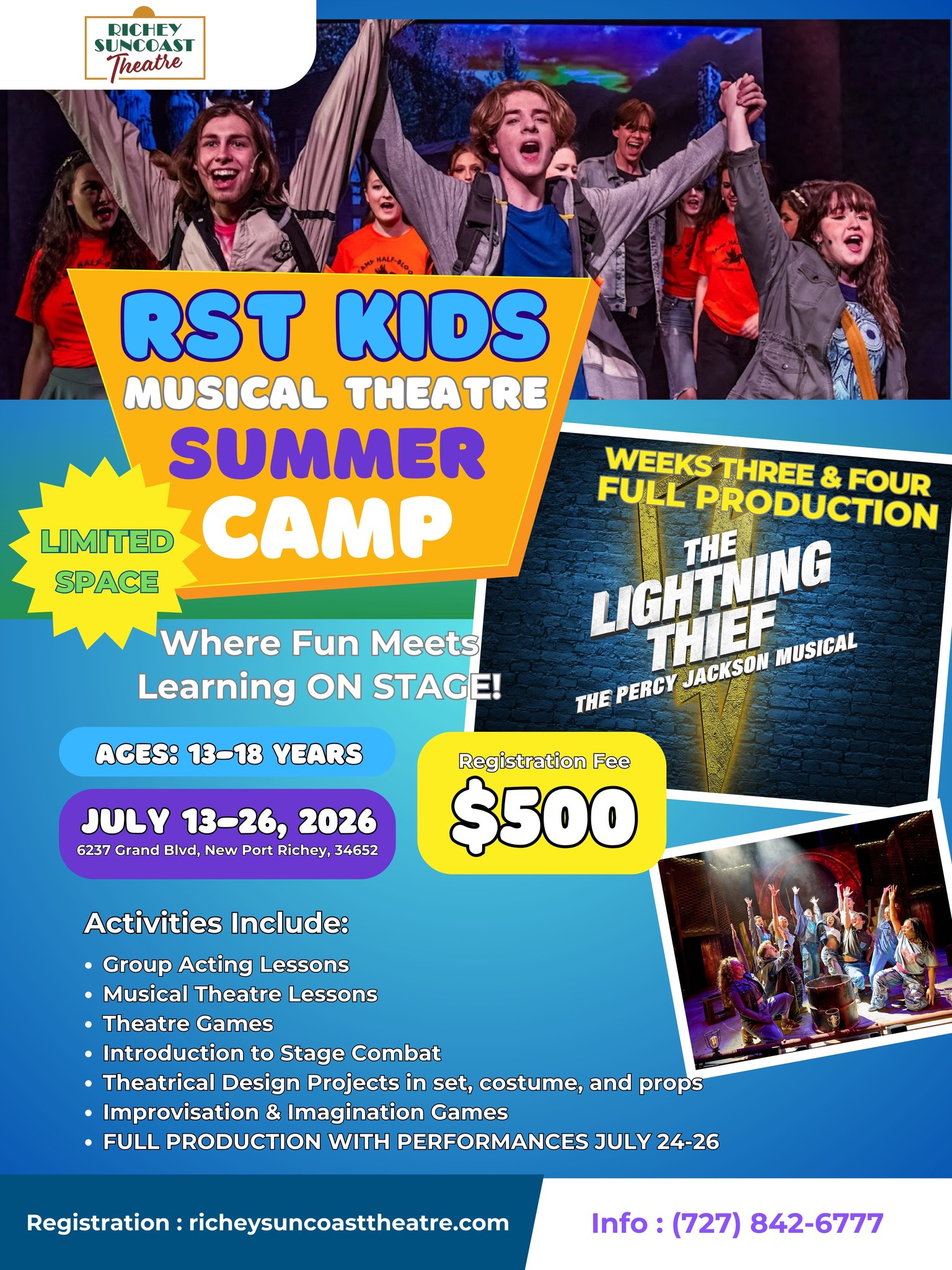 Richey Suncoast Theatre Facebook ad: [KIDS CAMP] Lightning Thief: The Percy Jackson Musical…