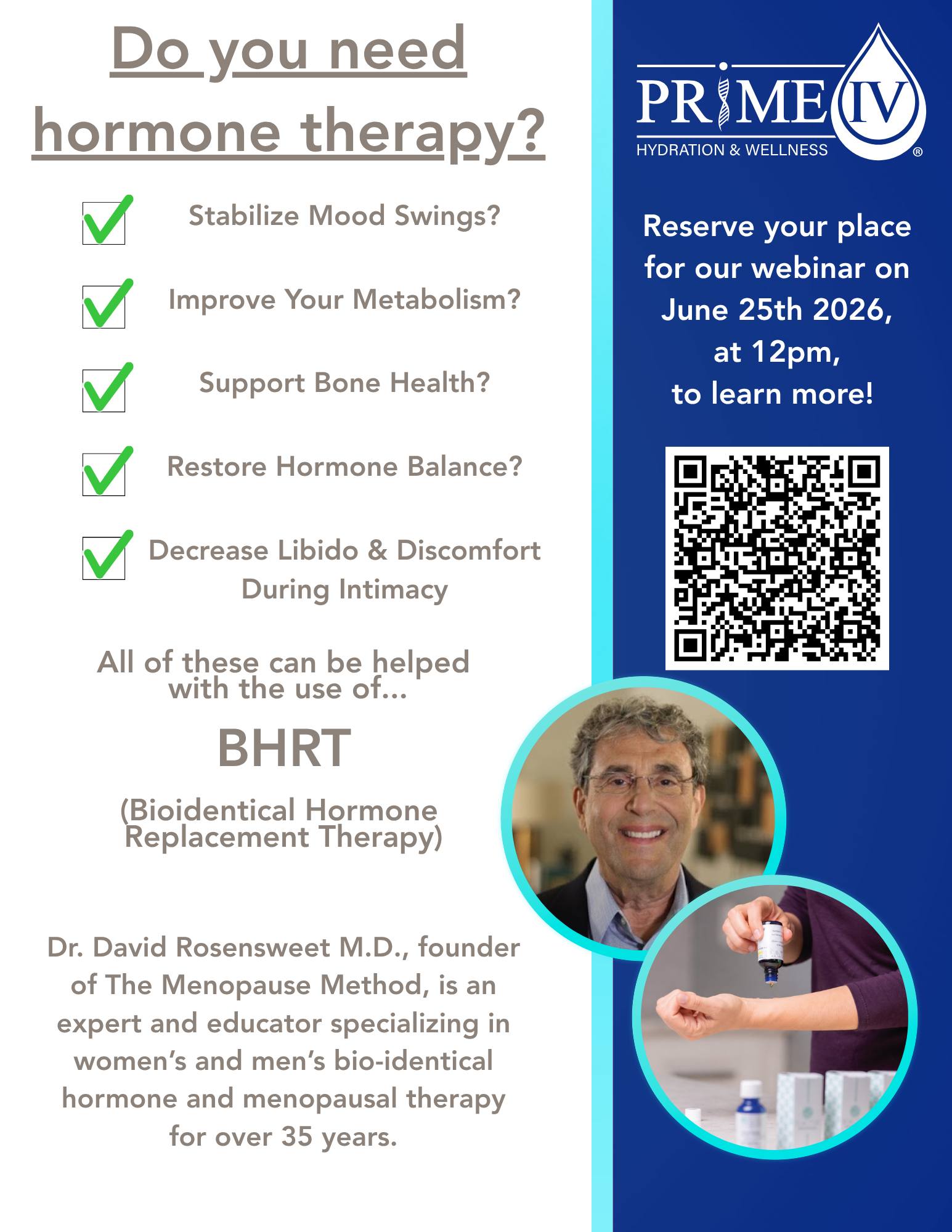 Prime IV Hydration & Wellness - Severna Park Facebook ad: Prime IV - BHRT Webinar