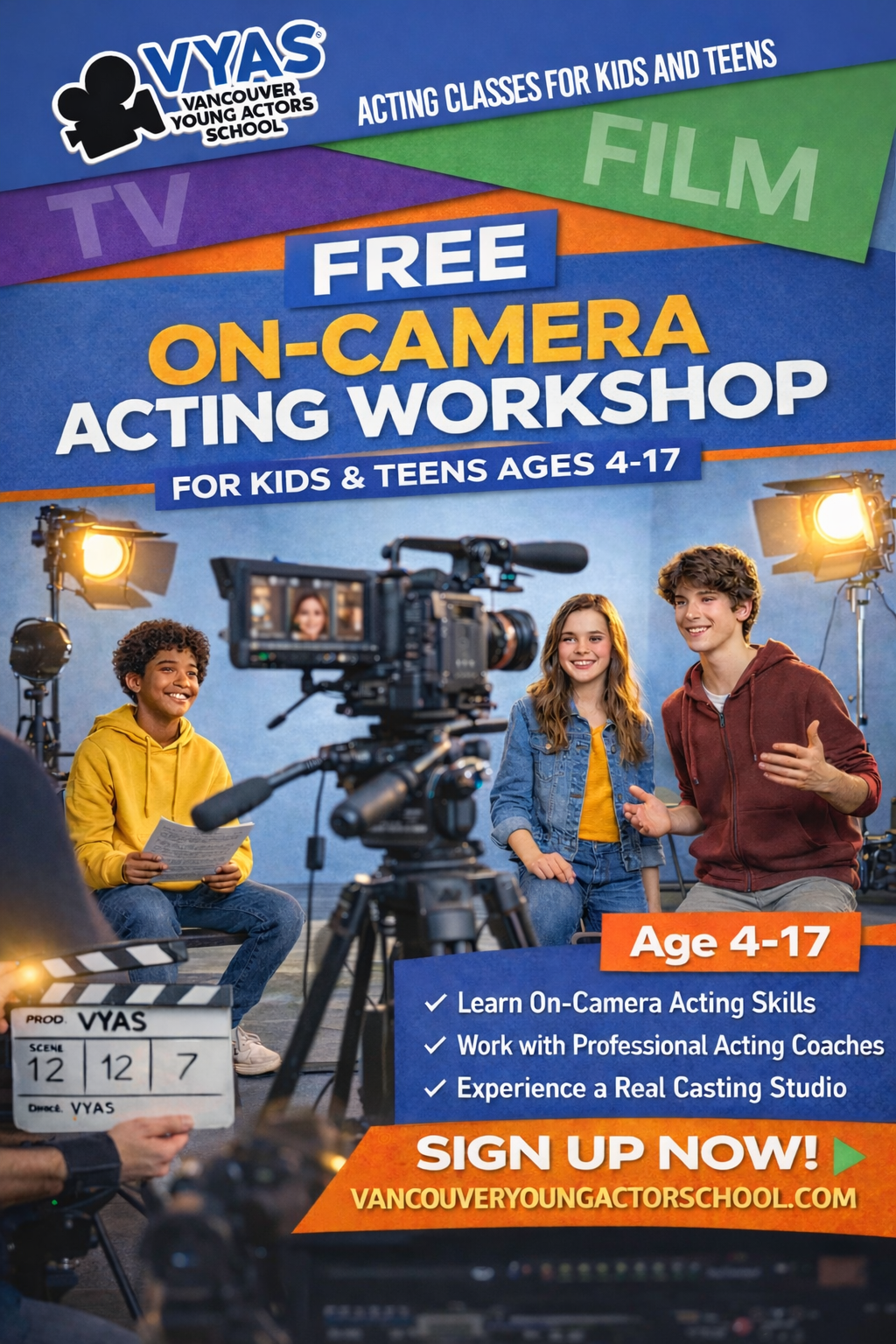 Vancouver Young Actors School Facebook ad: TRI-CITIES, MAPLE RIDGE, LANGLEY!