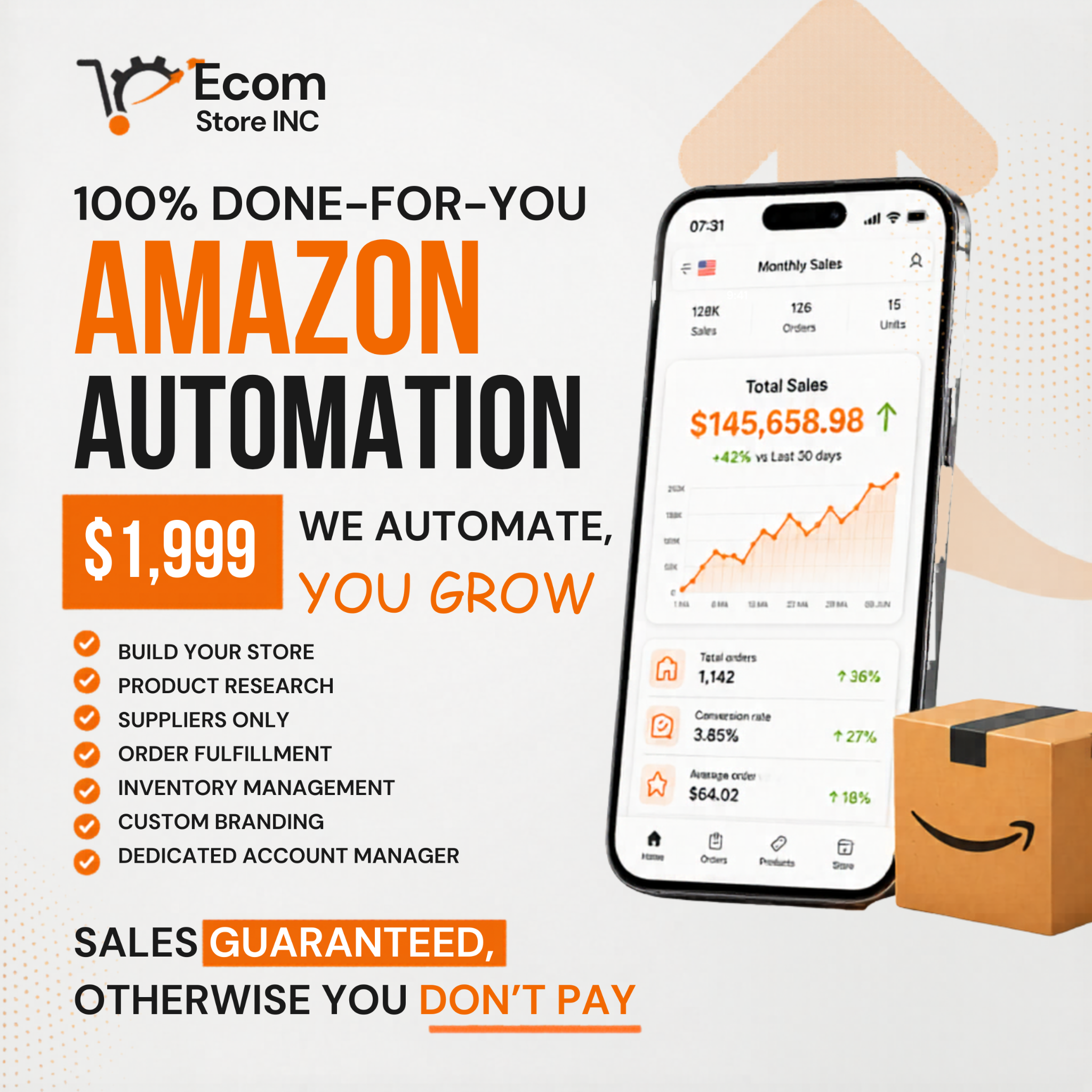 Ecom Store INC Facebook ad: Done-For-You Amazon Store Setup