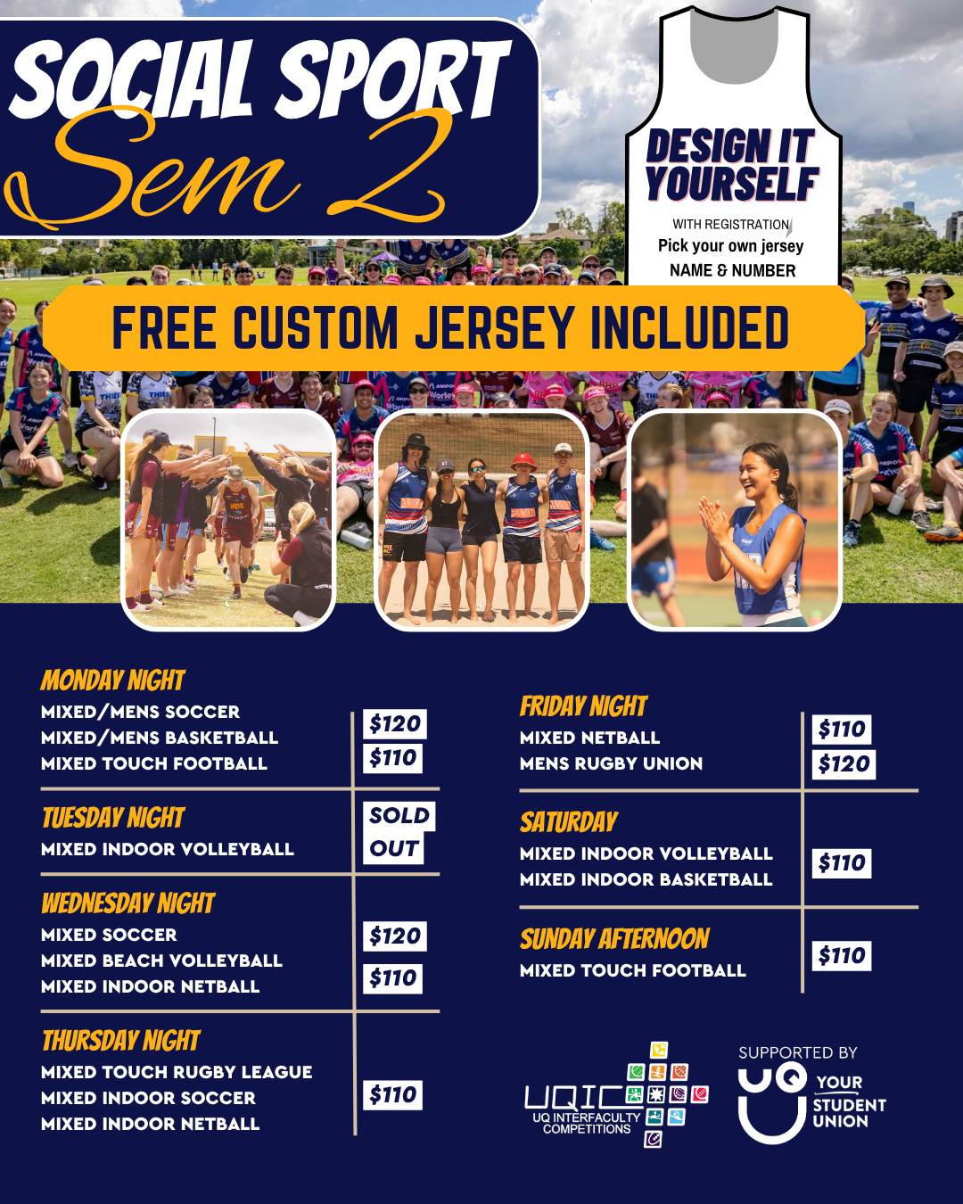 UQ Interfaculty Competitions (UQIC) Facebook ad: 15 Sports. 1 Massive Community. 0 Excuses left.