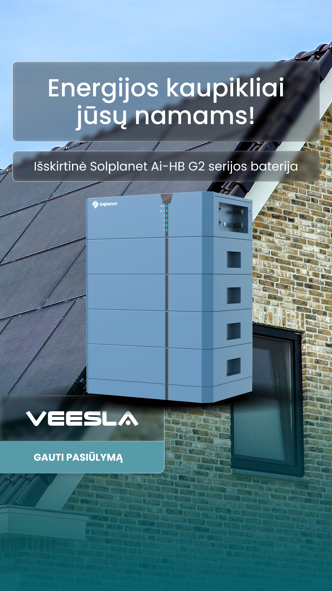Veesla Facebook ad: Saulės energijos kaupikliai
