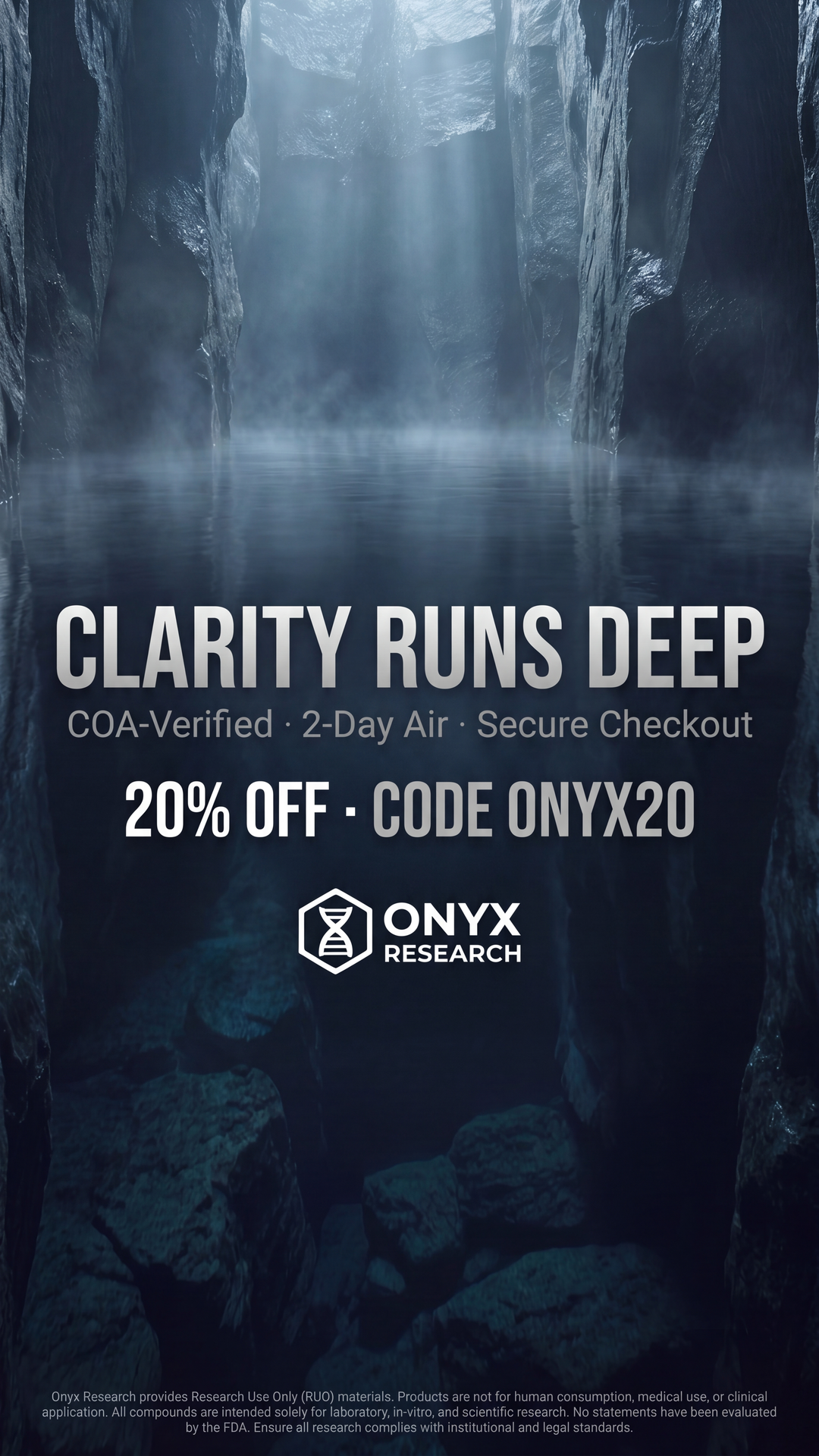 Onyx Research LLC Facebook ad: 20% Off Sitewide, Code ONYX20