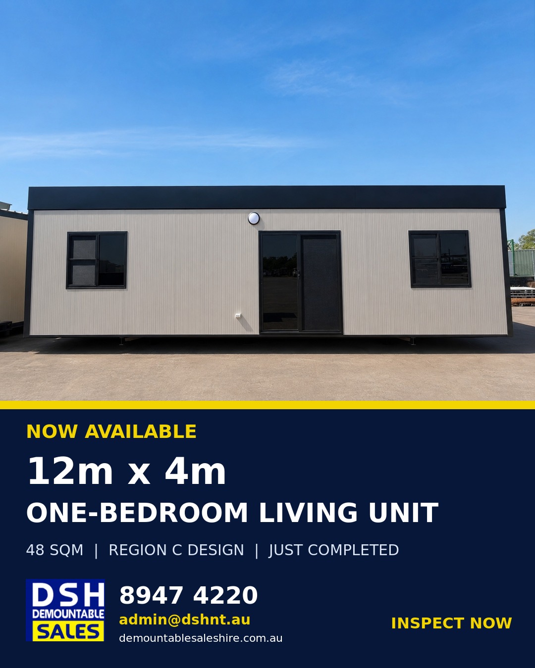 Demountable Sales & Hire Facebook ad: 12m x 4m ONE-BEDROOM LIVING UNIT