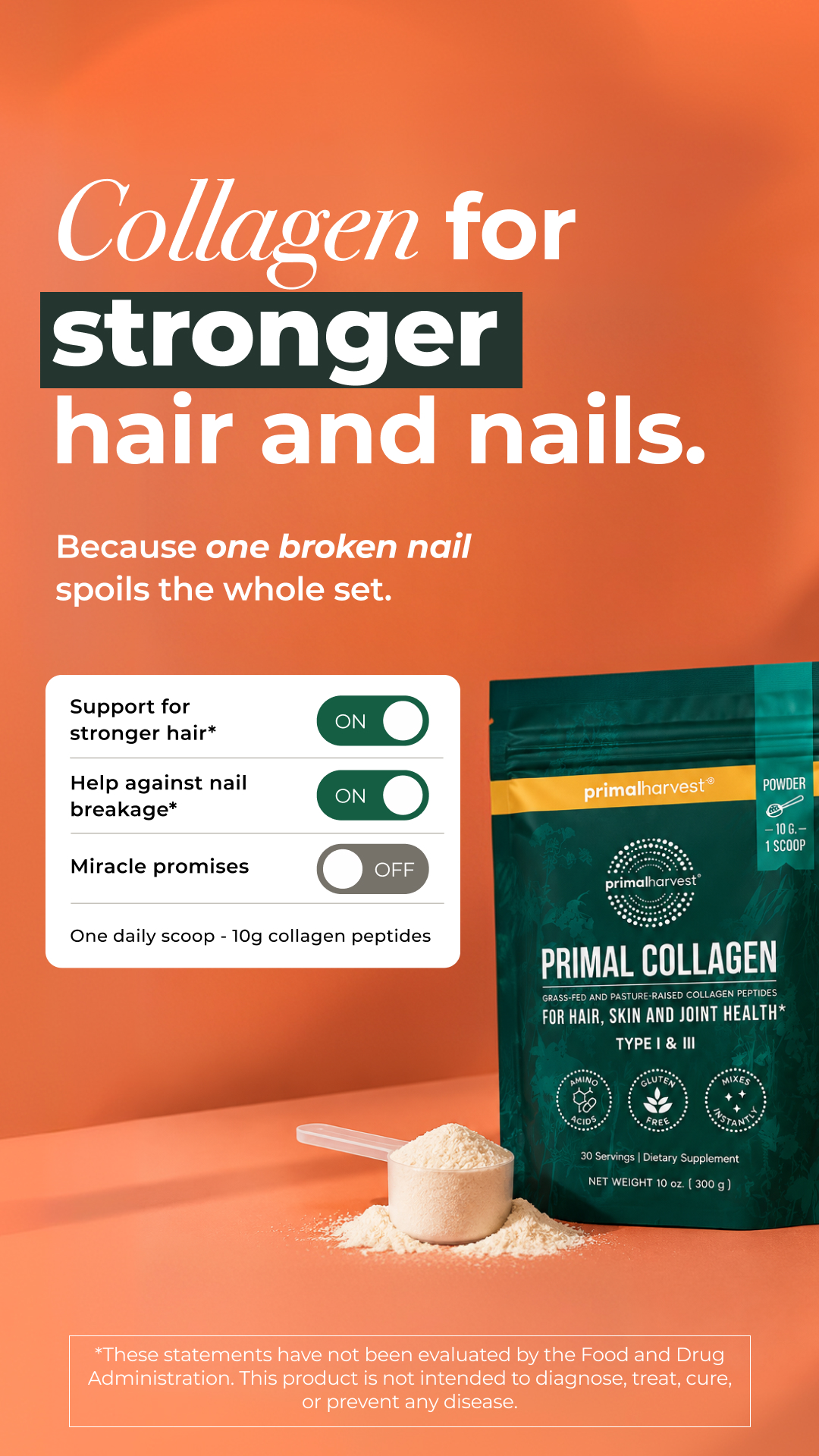 Primal Harvest Facebook ad: Daily support for hair and nails*.
