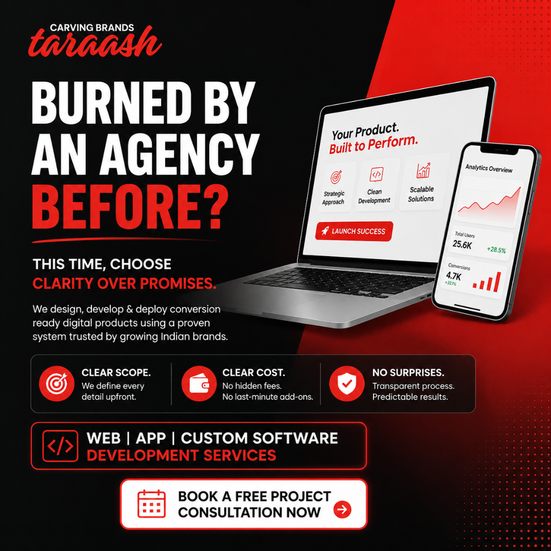 Taraash Facebook ad: Transparent Website & App Development services