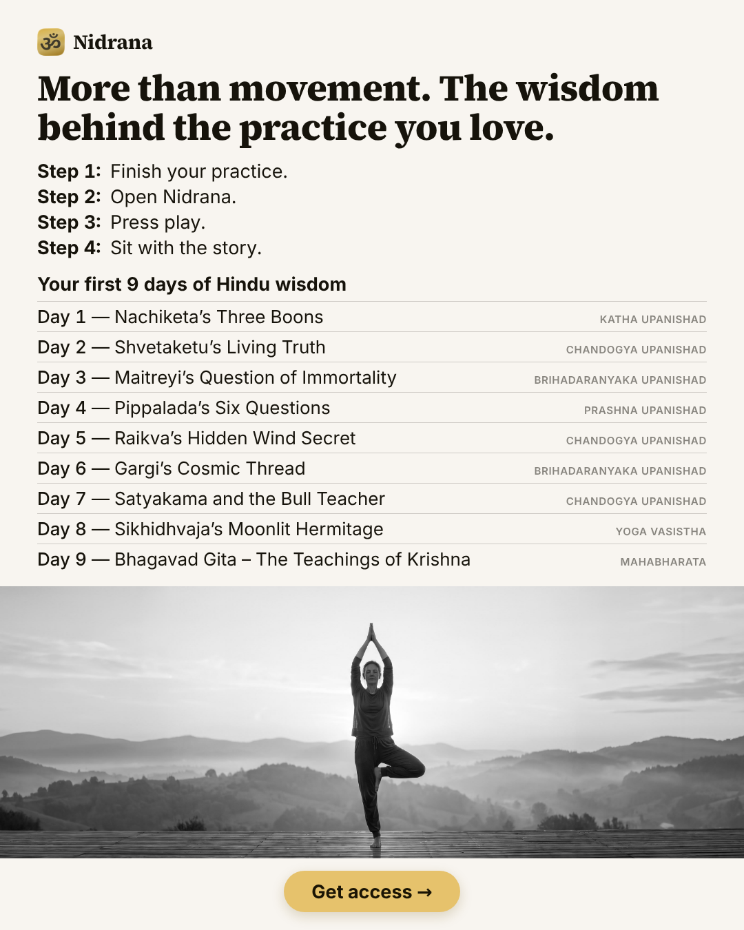 Nidrana Facebook ad: The Wisdom Behind Your Practice