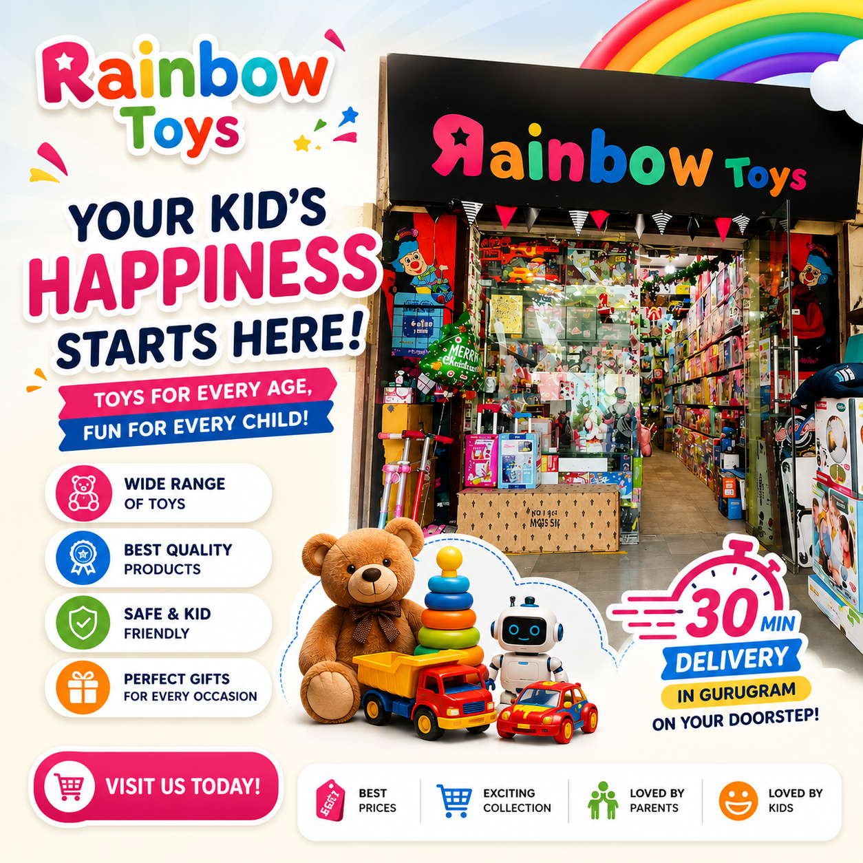 Rainbow Toys Gurgaon Facebook ad: Your Kid's Happiness Starts Here!