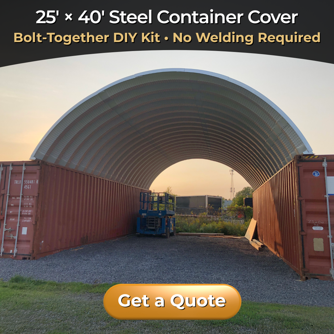 Future Buildings Facebook ad: Steel Container Covers That Bolt Together