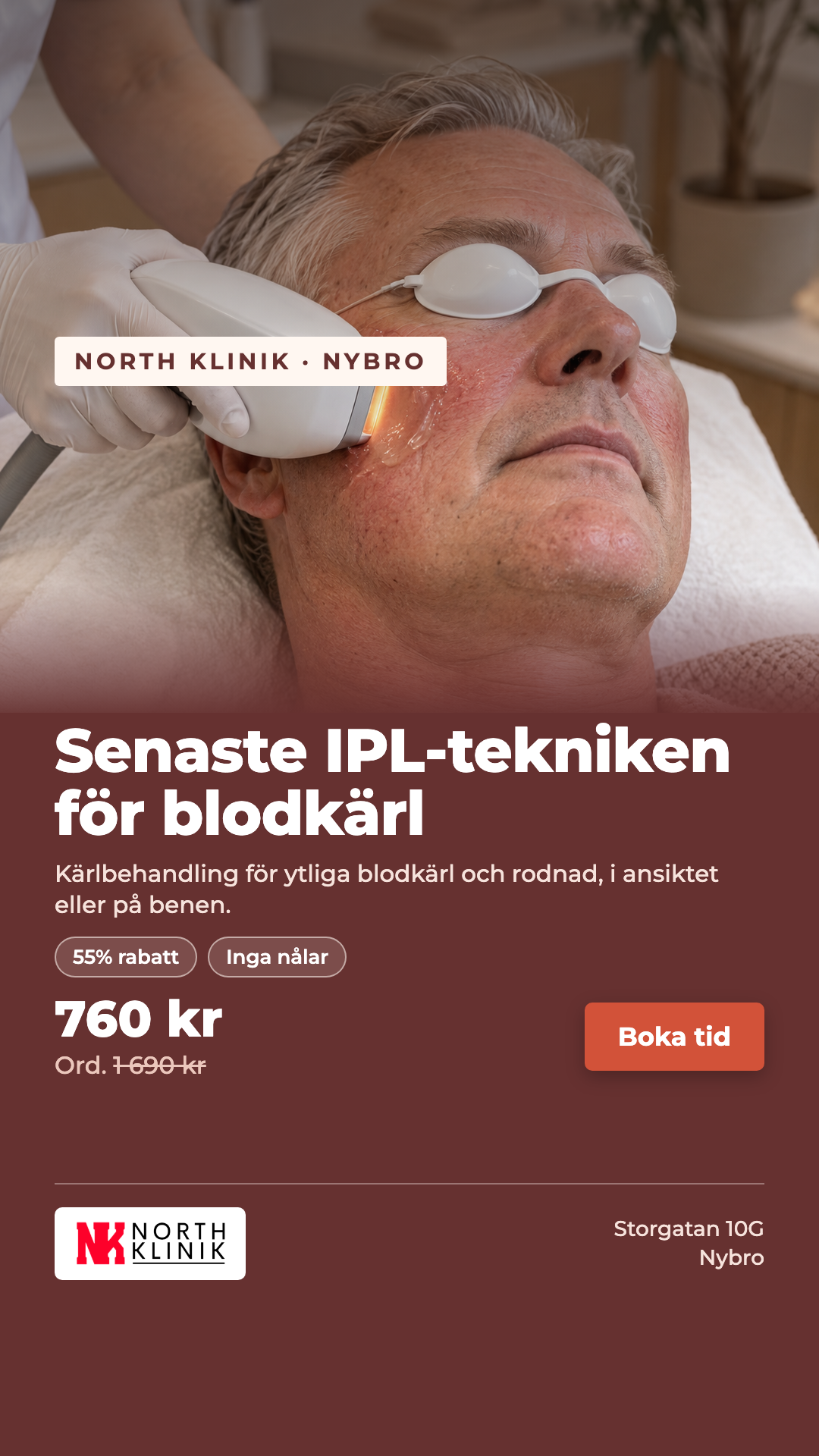 North Klinik Facebook ad: Naturlig glow redan efter 1 gång