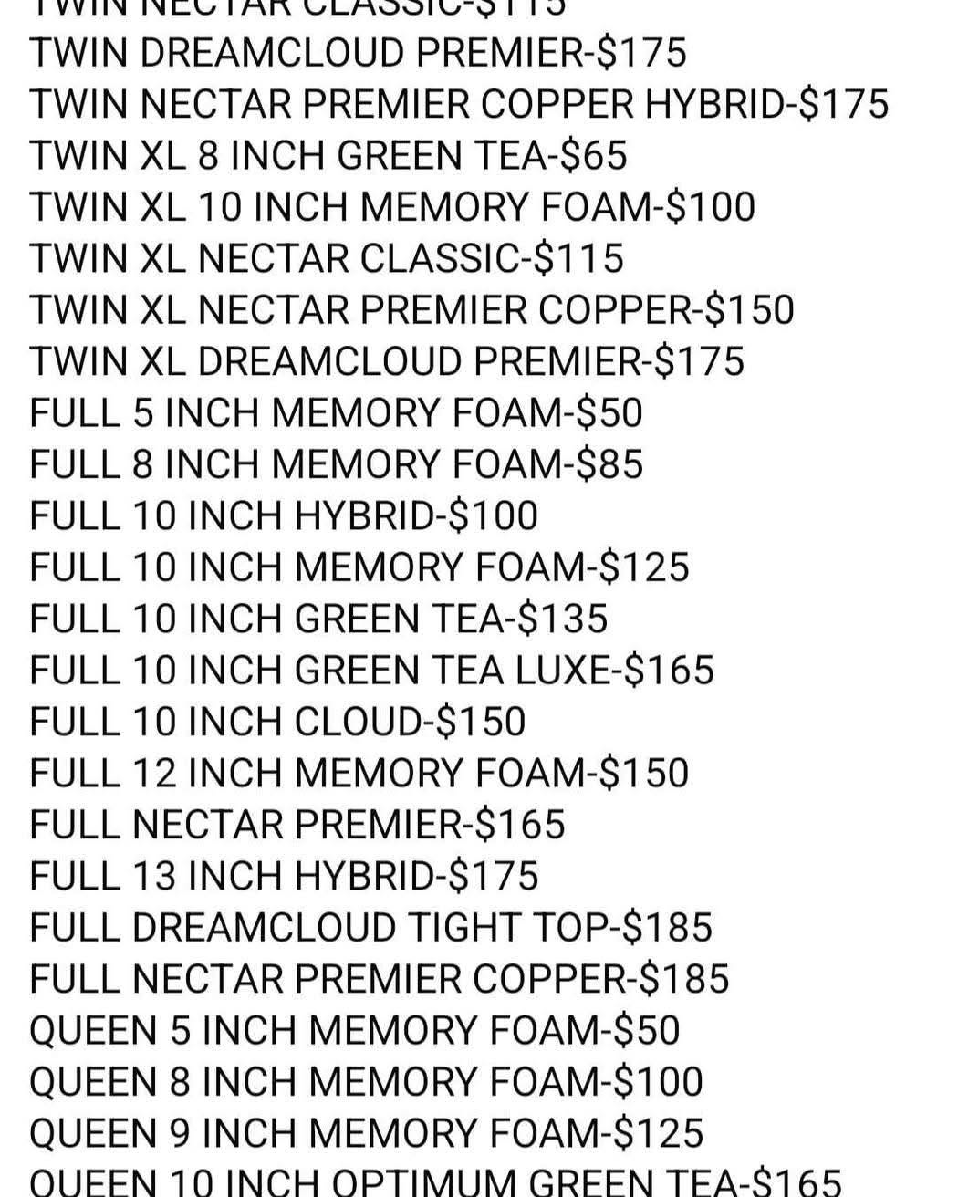 Dave Franza Facebook ad: MATTRESSES- Price list in photos. Brand new-Lowest price…