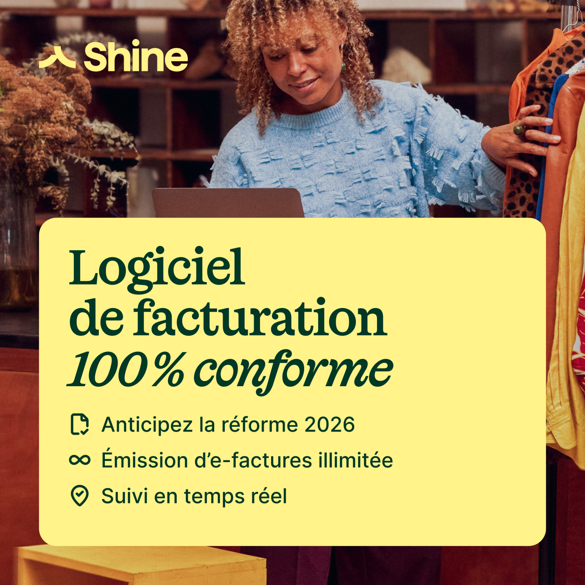 Shine Facebook ad: Facturez. Envoyez. C'est réglé.