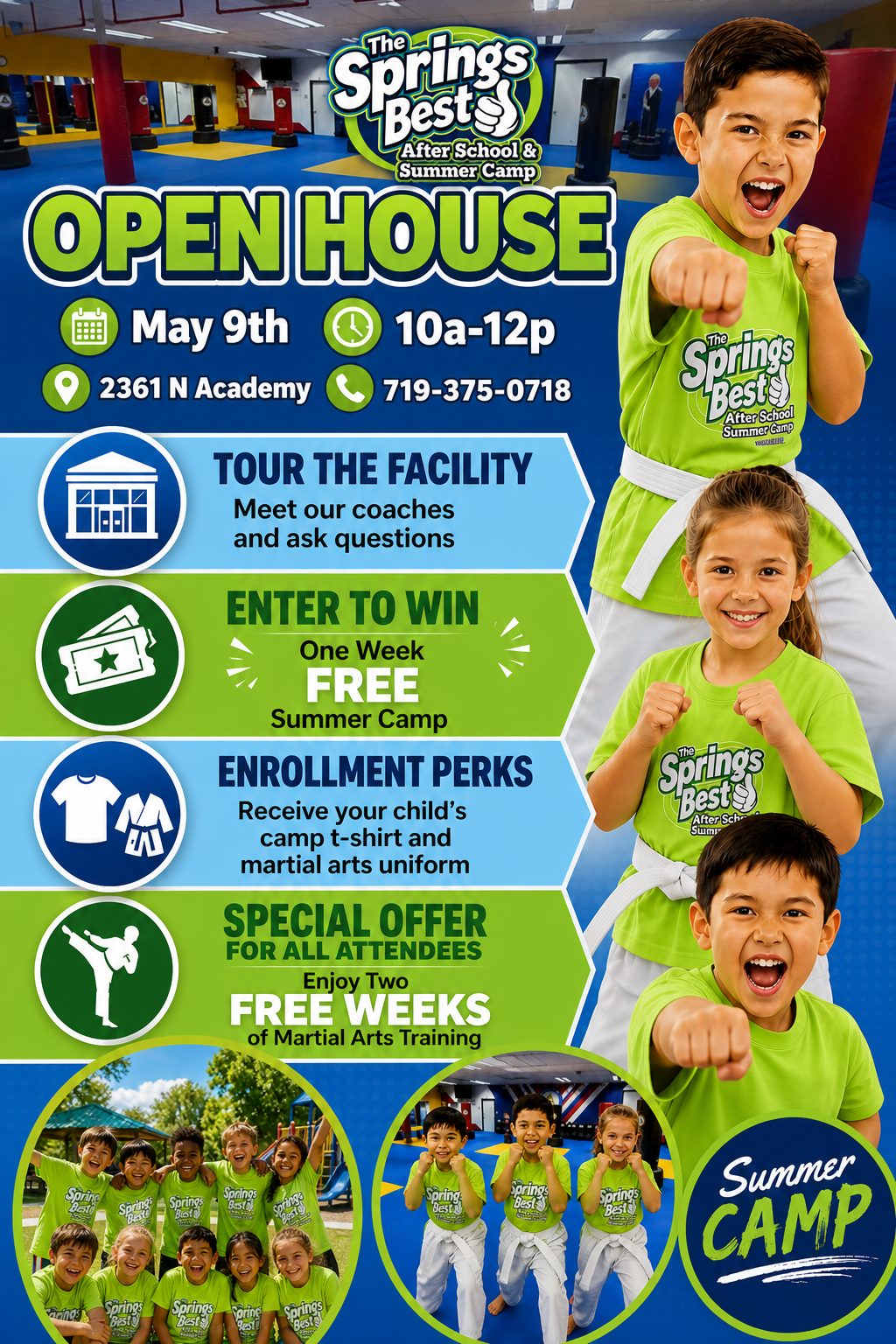 CFMAF Martial Arts & Fitness Facebook ad: Free Uniform + Free 2 Weeks, Open House May 9
