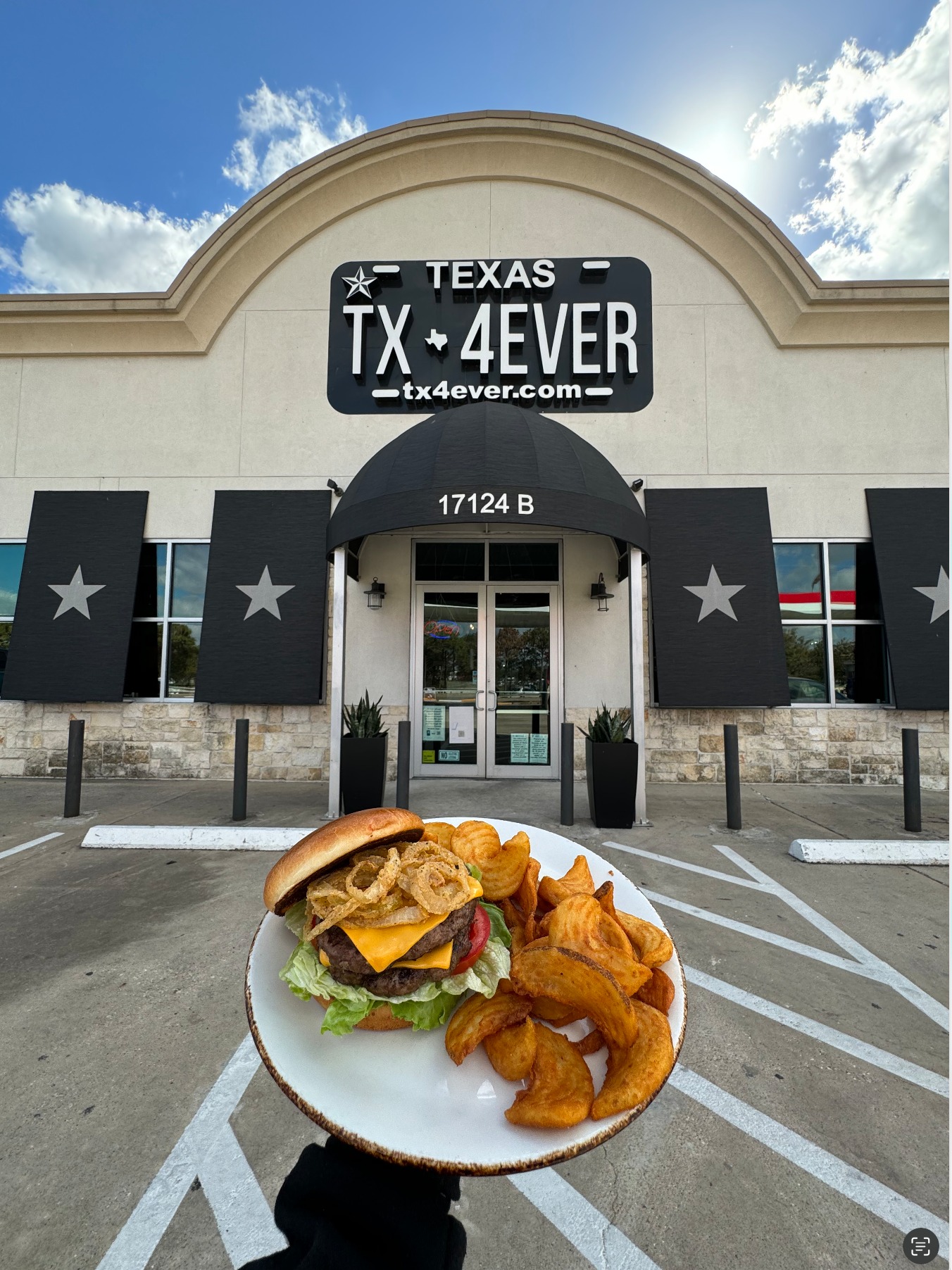 Texas Forever Bar And Grill Facebook ad: Don’t miss today’s sizzling special: a delicious Hamburger…