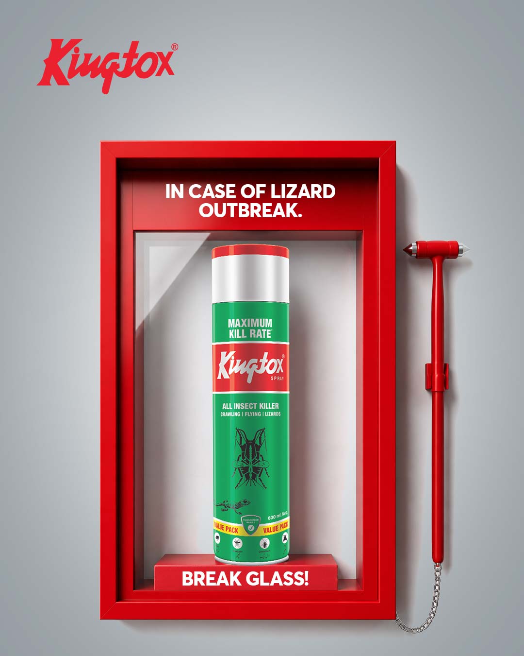 Kingtox Facebook ad: Emergency protocols are simple: see a lizard, break…