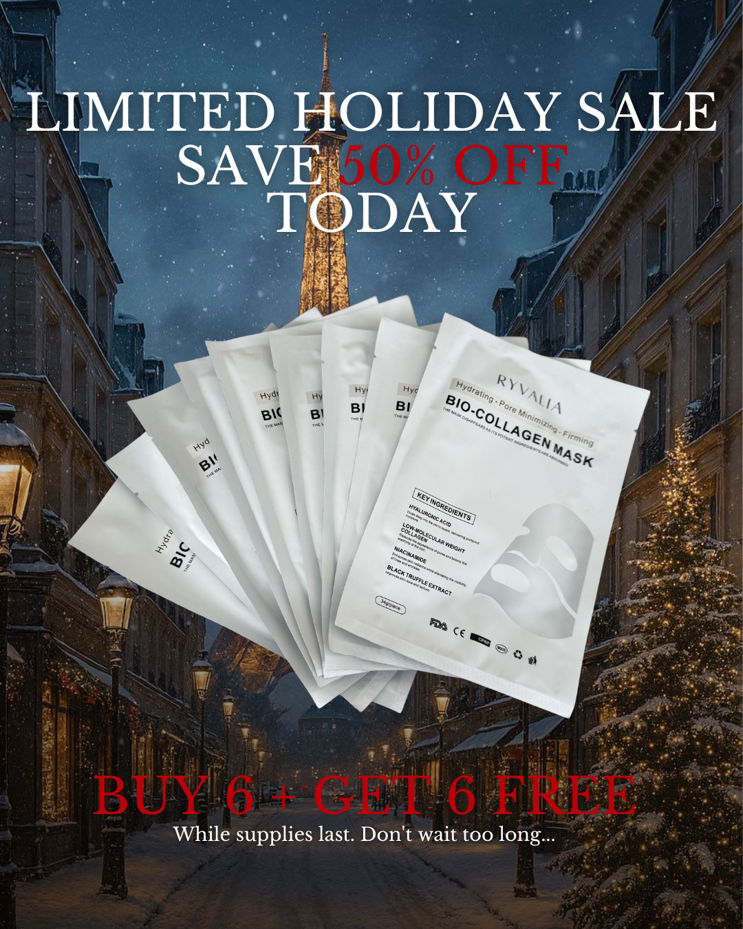 Ryvalia Facebook ad: Holiday Exclusive! 50% OFF ends soon!