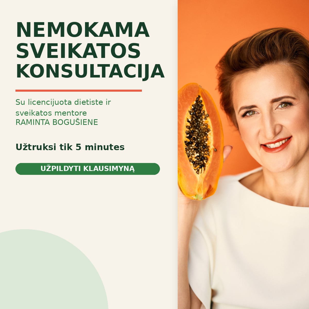 Sveikatai palankus su Raminta Bogušiene Facebook ad: NEMOKAMA KONSULTACIJA