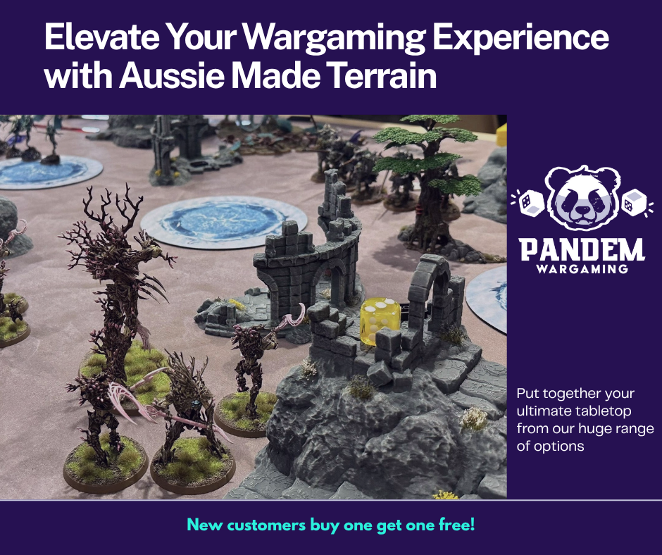 Pandem Wargaming Facebook ad: New customers get Buy One, Get One Free!