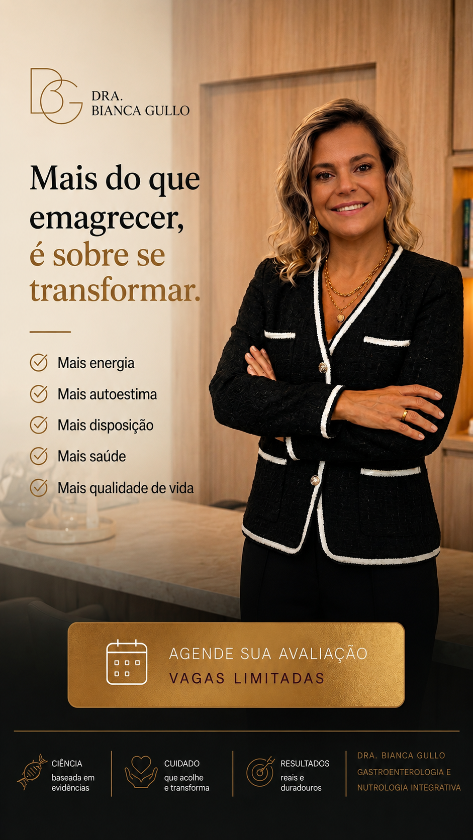 Dra. Bianca Gullo Facebook ad: Atendimento exclusivo com vagas limitadas.