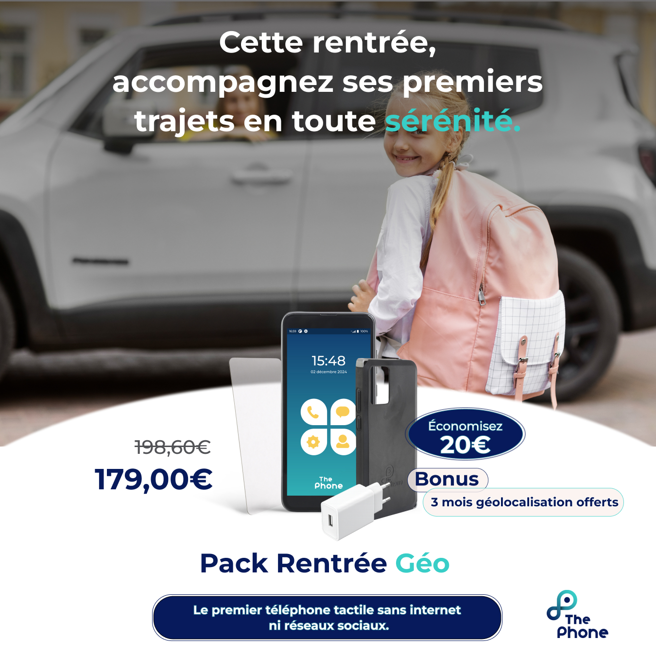 ThePhone Facebook ad: Pack Rentrée Géo: 179€ au lieu de 201€ + 3 mois de…