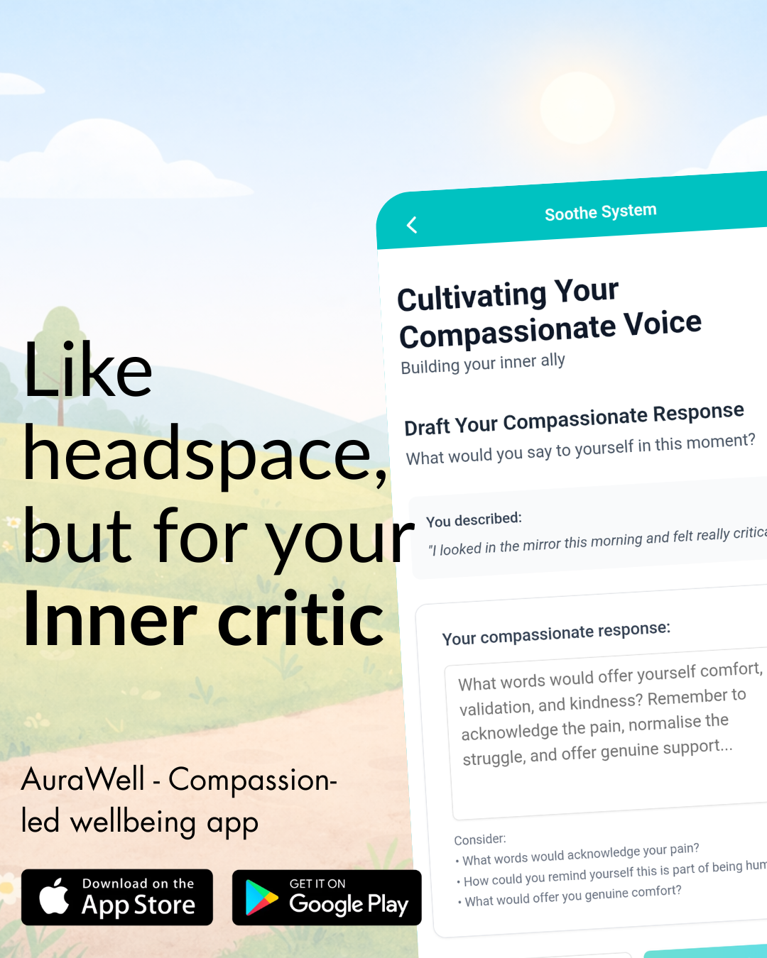 AuraWell Facebook ad: Support for your inner critic