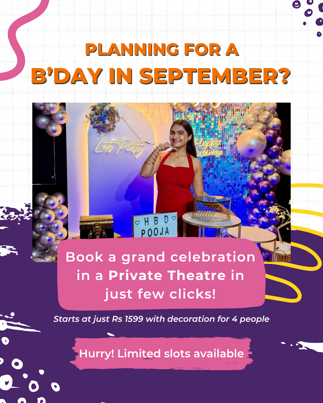 The Binge Town - Private Celebrations Facebook ad: The ultimate private theater experience in Delhi NCR!