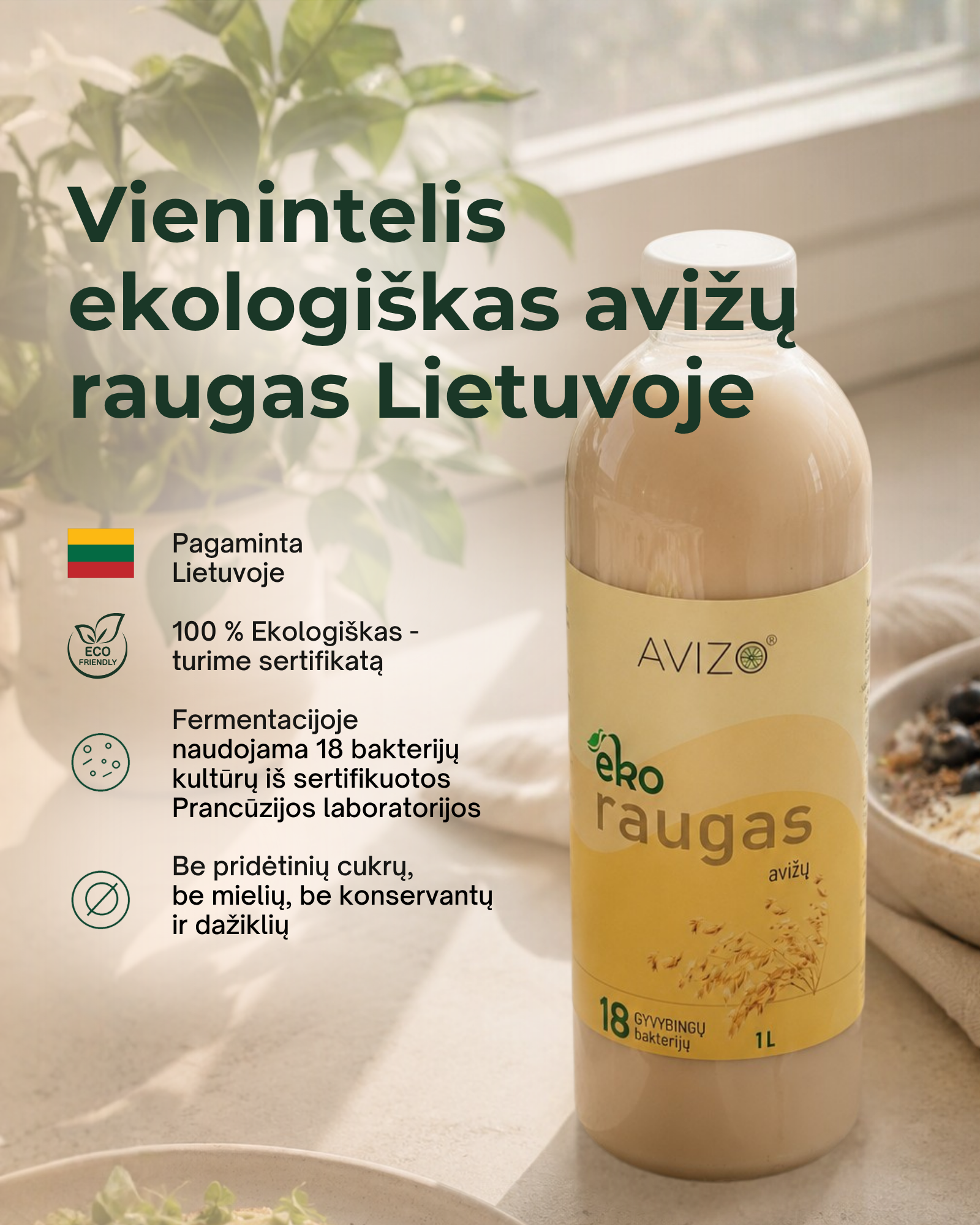 AVIZO Probiotics Facebook ad: Vienintelis ekologiškas avižų raugas Lietuvoje