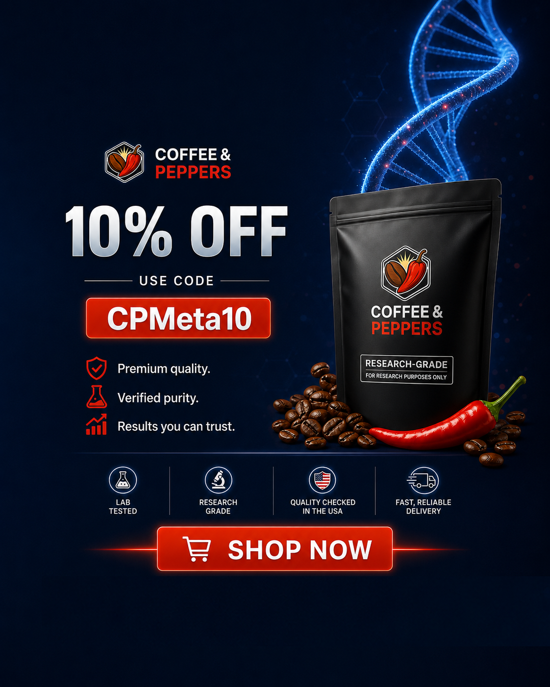 Coffee & Peppers Facebook ad: Same Day Shipping