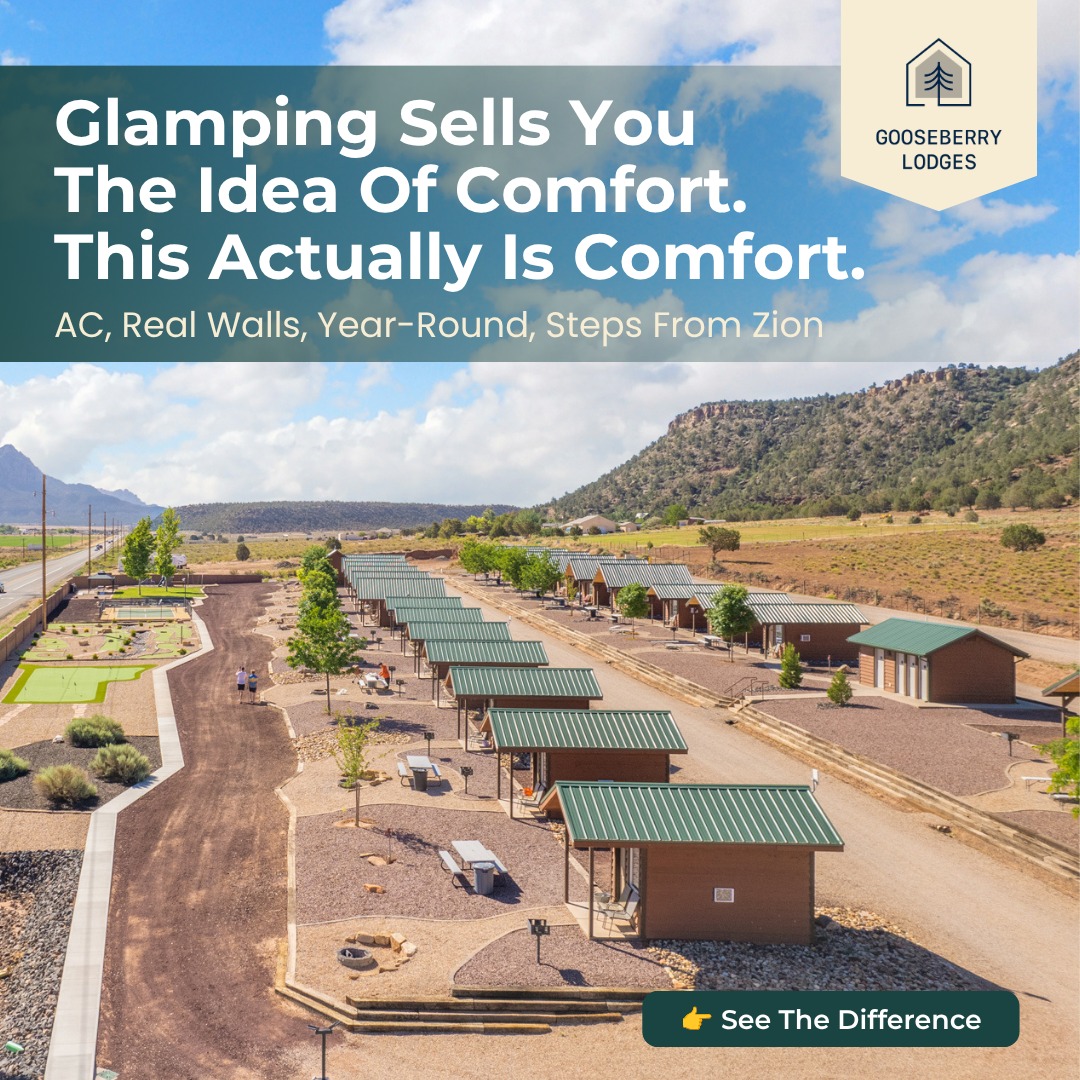 Gooseberry Lodges Facebook ad: Glamping promises comfort.