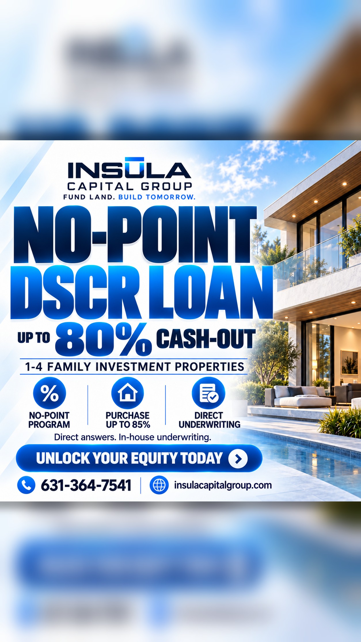 Insula Cap 2.0 Facebook ad: No-point DSCR, 1-4 units. Up to 80% cash out.