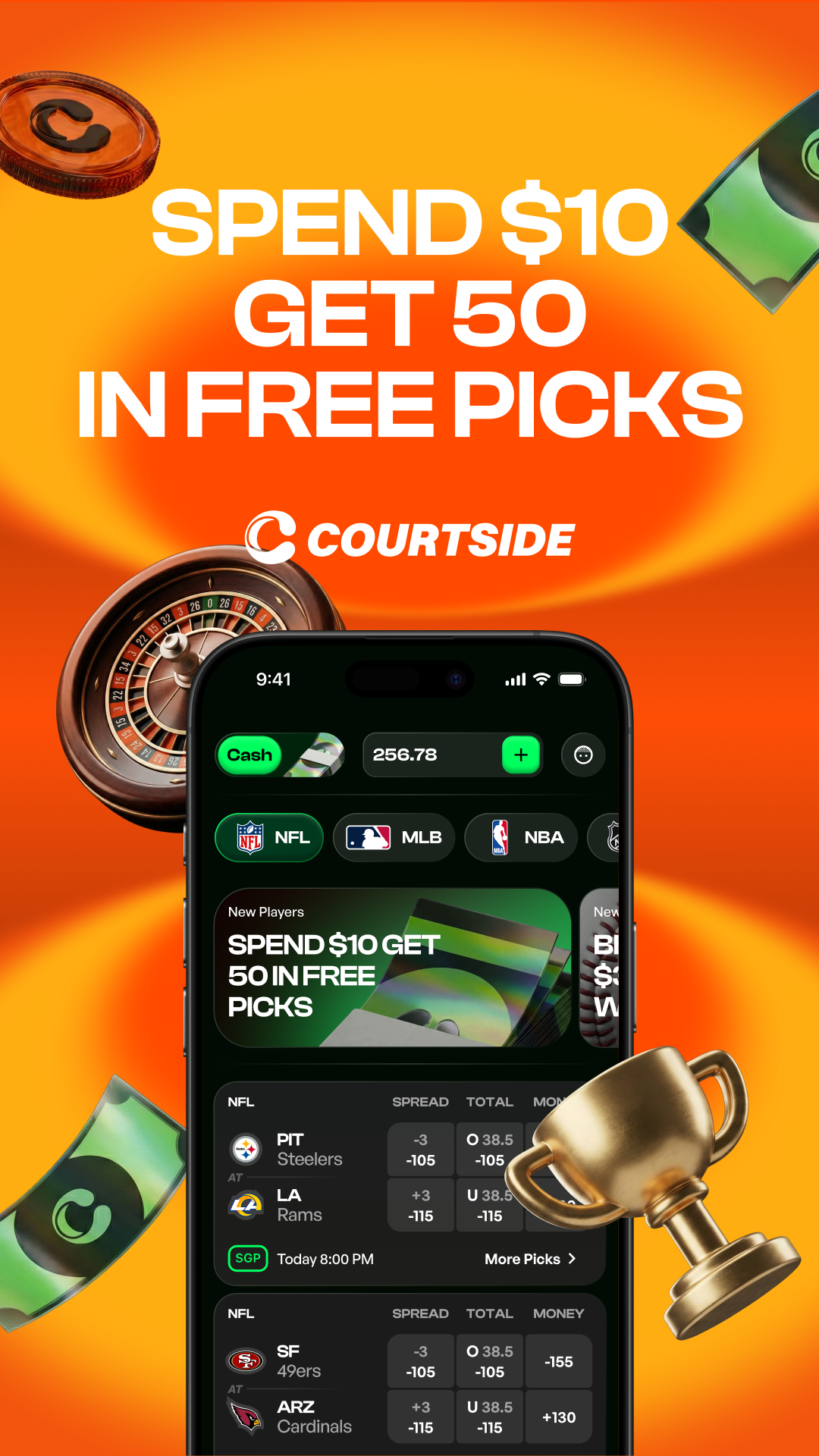 Courtside Facebook ad from Apr 22, 2026