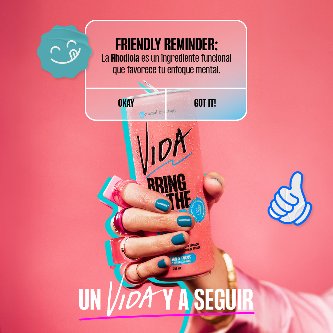 Drink VIDA Facebook ad: Rhodiola y Toronja Rosada para favorecer la concentración…