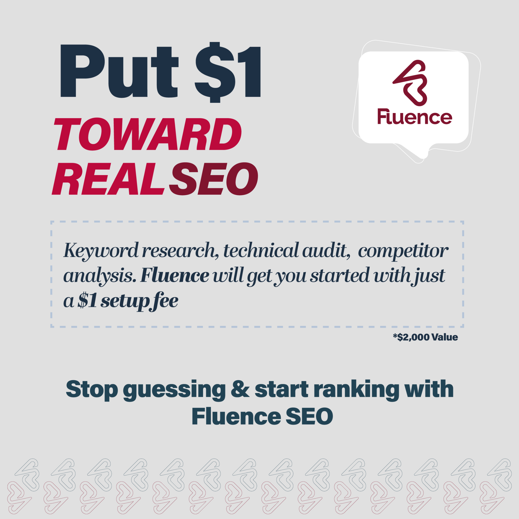 We Are Fluence Facebook ad: Start SEO for $1 Setup