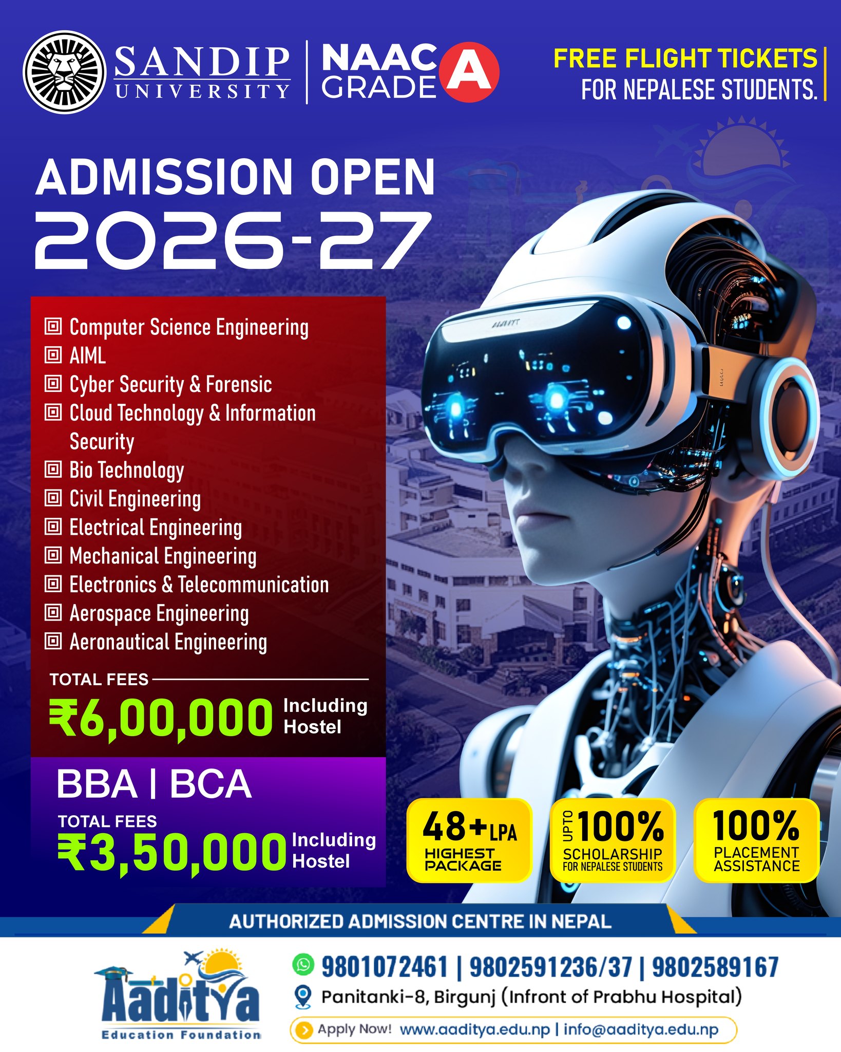 Aaditya Education Foundation Facebook ad: Admissions Open 2026-27 at Sandip University!