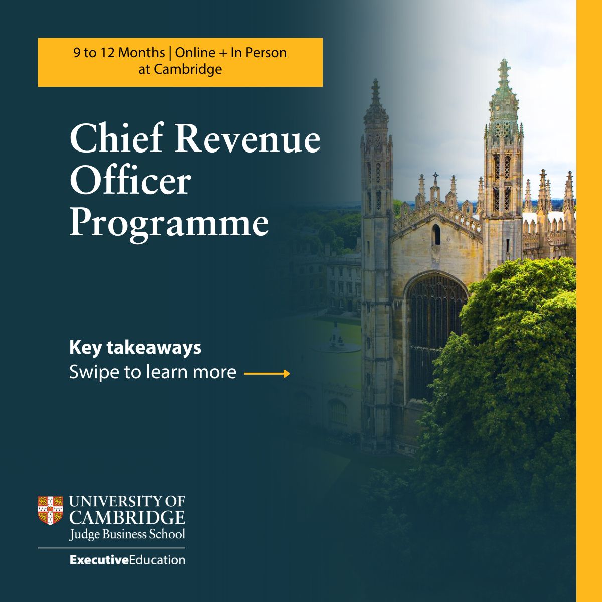 Cambridge Judge Business School - Chief Revenue Officer Programme Facebook ad: Turn bold ideas into action by identifying untapped…