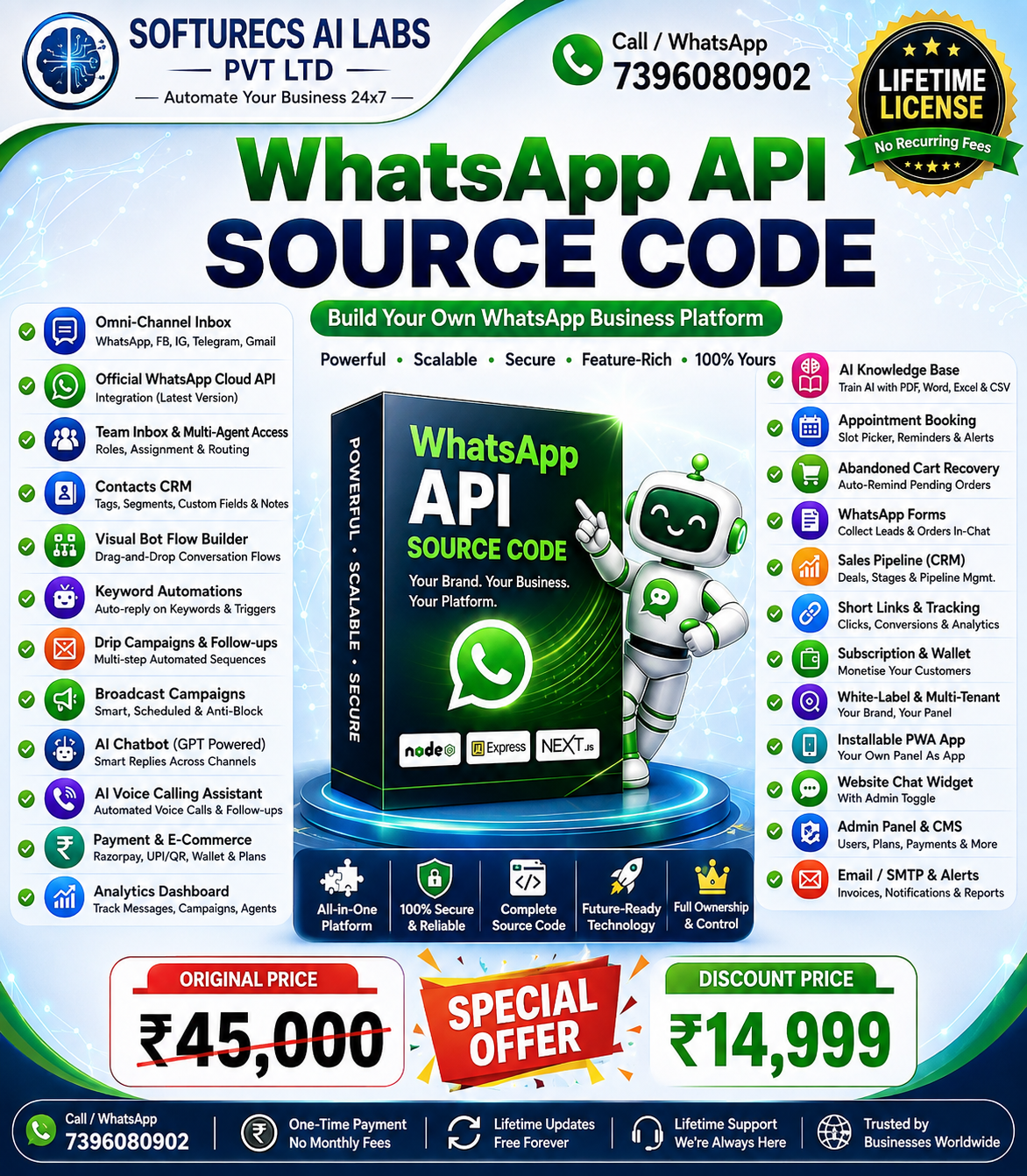 Softurecs AI Labs Pvt Ltd Facebook ad: Start Your Own SaaS Business with a White Label WhatsApp…