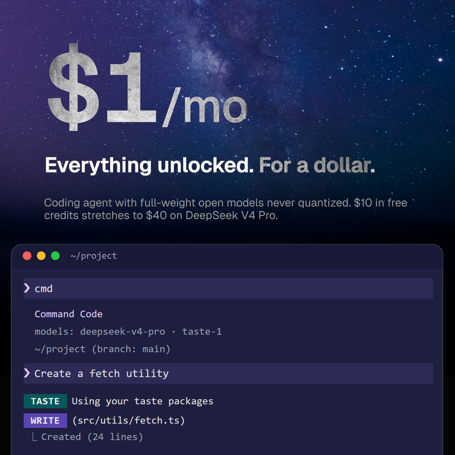 Command Code Facebook ad: Code 10× faster. For $1.