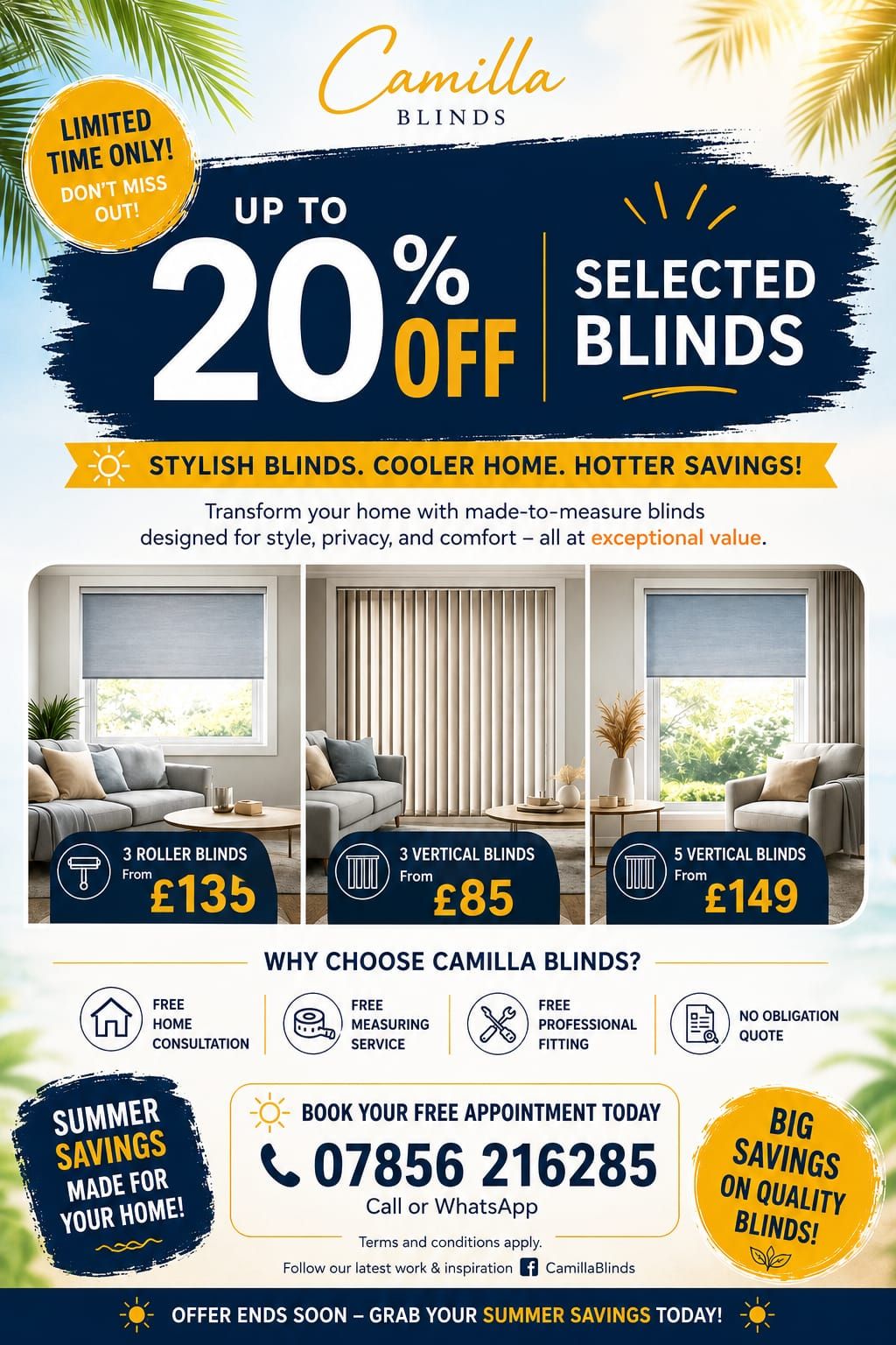 Camilla Blinds Facebook ad: SUMMER SALE UP TO 20% OFF ON SELECTED…