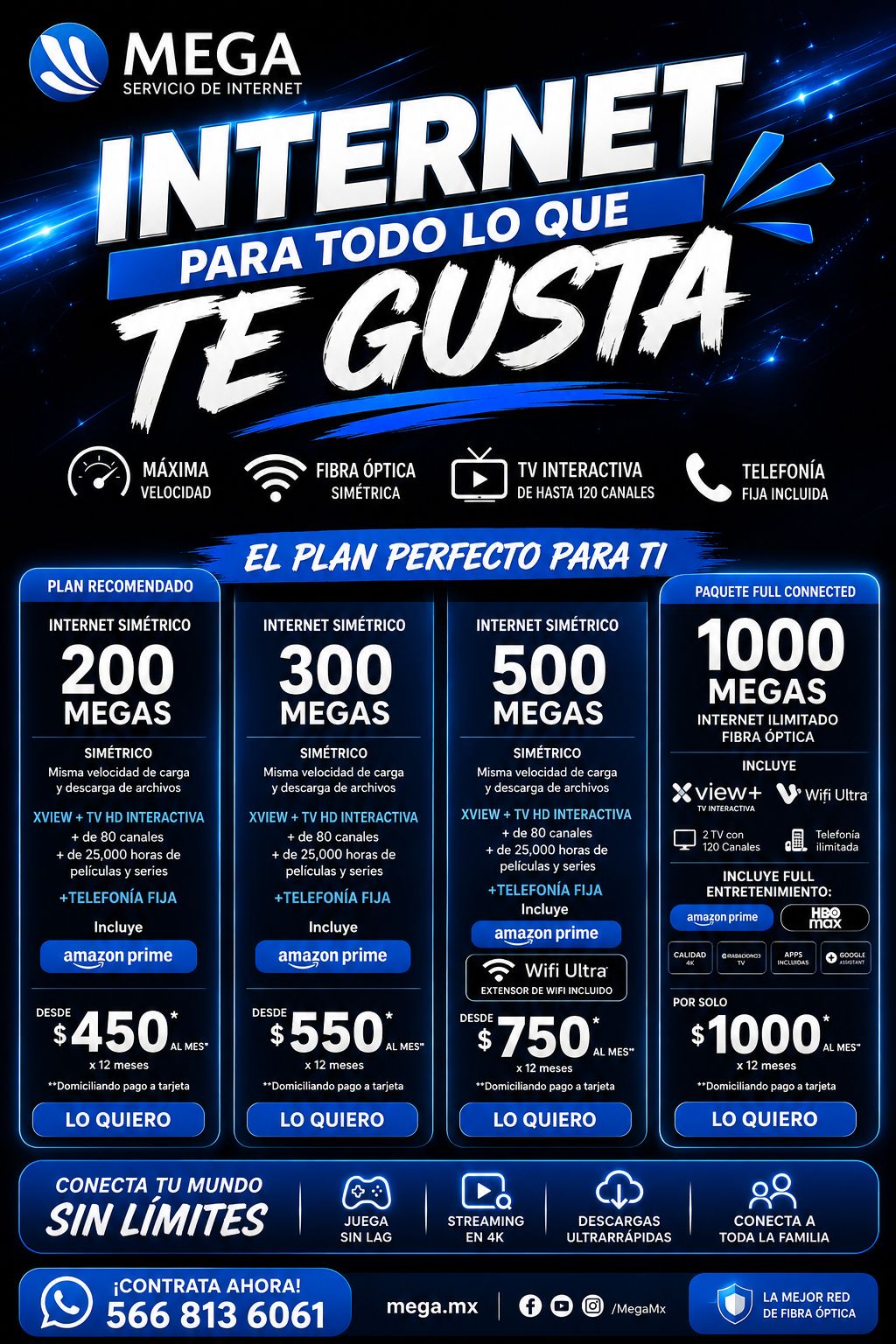 MEGA America Facebook ad: ¡Lleva tu internet al siguiente nivel!