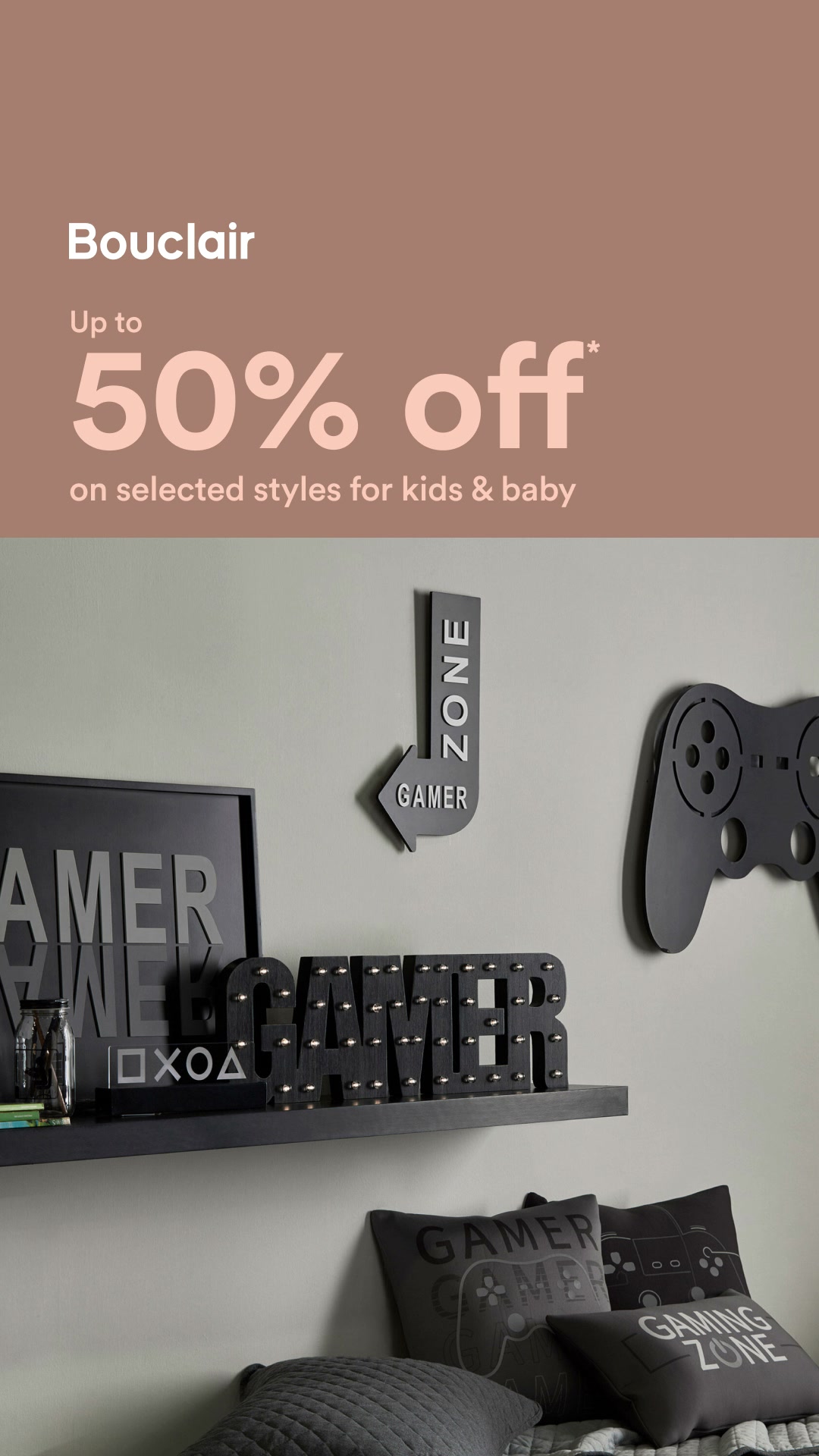 Bouclair Facebook ad: Jusqu'à - 50 % sur vos favoris