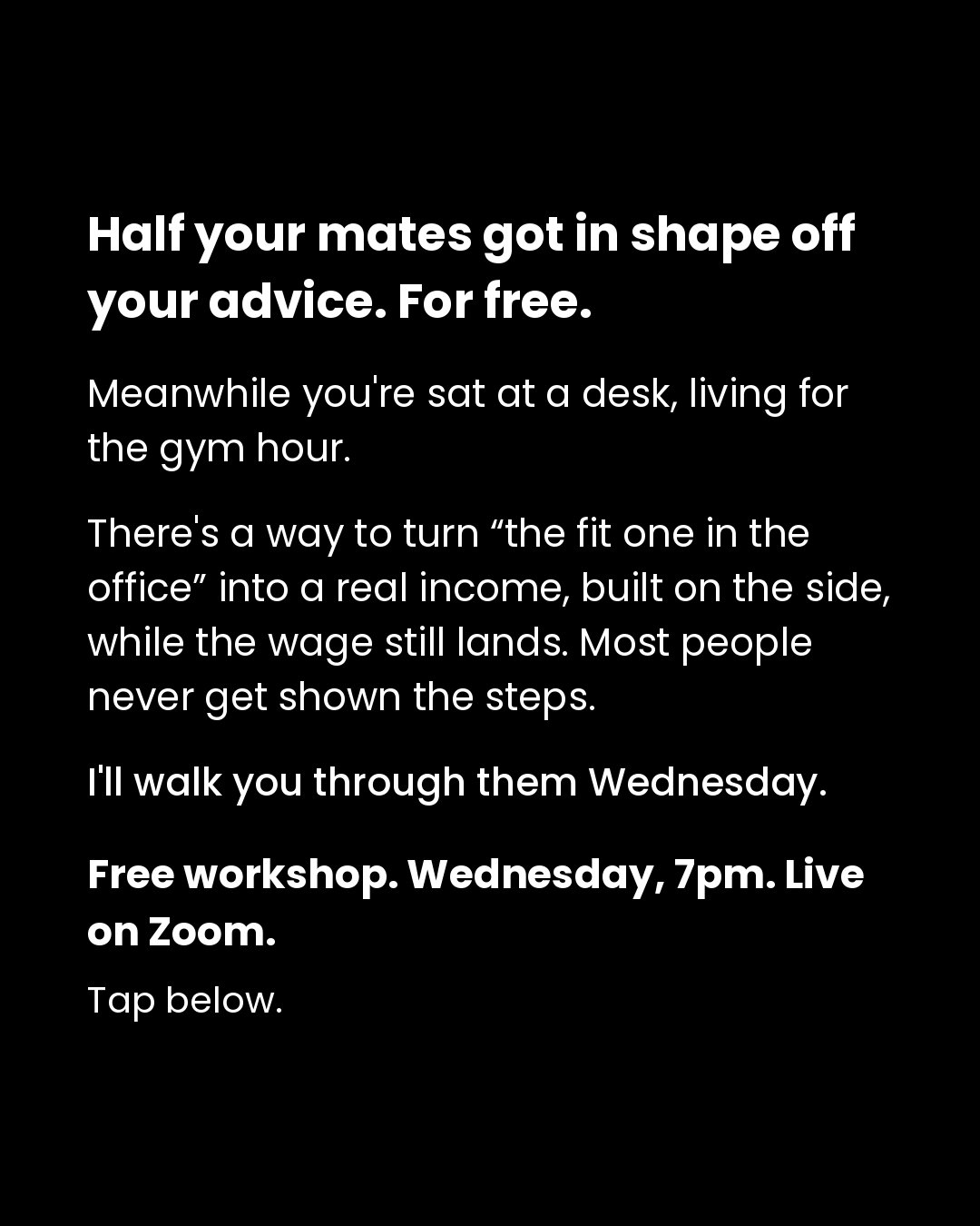 Thecoachestrayner Facebook ad: Free Workshop - Wednesday, 7pm