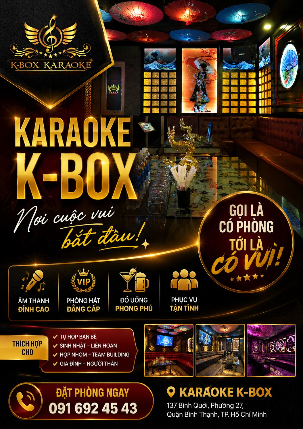 Karaoke K-Box Facebook ad: K-BOX KARAOKE, NƠI CUỘC VUI BẮT ĐẦU!